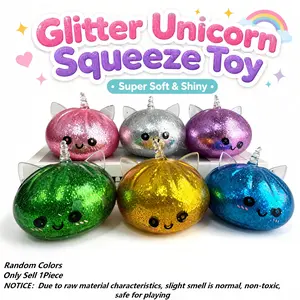 Viral Glitter Unicorn Dumpling Blind Box Squishy Toy, Bead Filled Squeeze Stress Ball with Cute Steamer Packaging, Random Color Kawaii Fidget Gift for Adults & Kids Stress Release