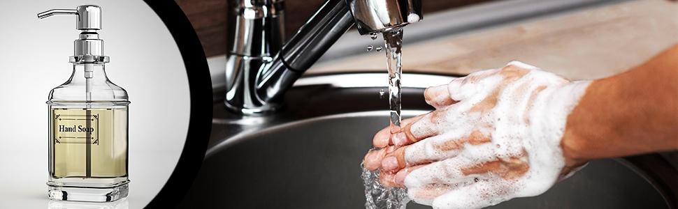 Soap Dispenser - 2 Pack, 18 Oz Antique Design Thick Glass Hand Soap Dispensers; with 304 Rust Proof Stainless Steel Pump, 6Pcs Clear Stickers, for Kitchen, Bathroom - Silver