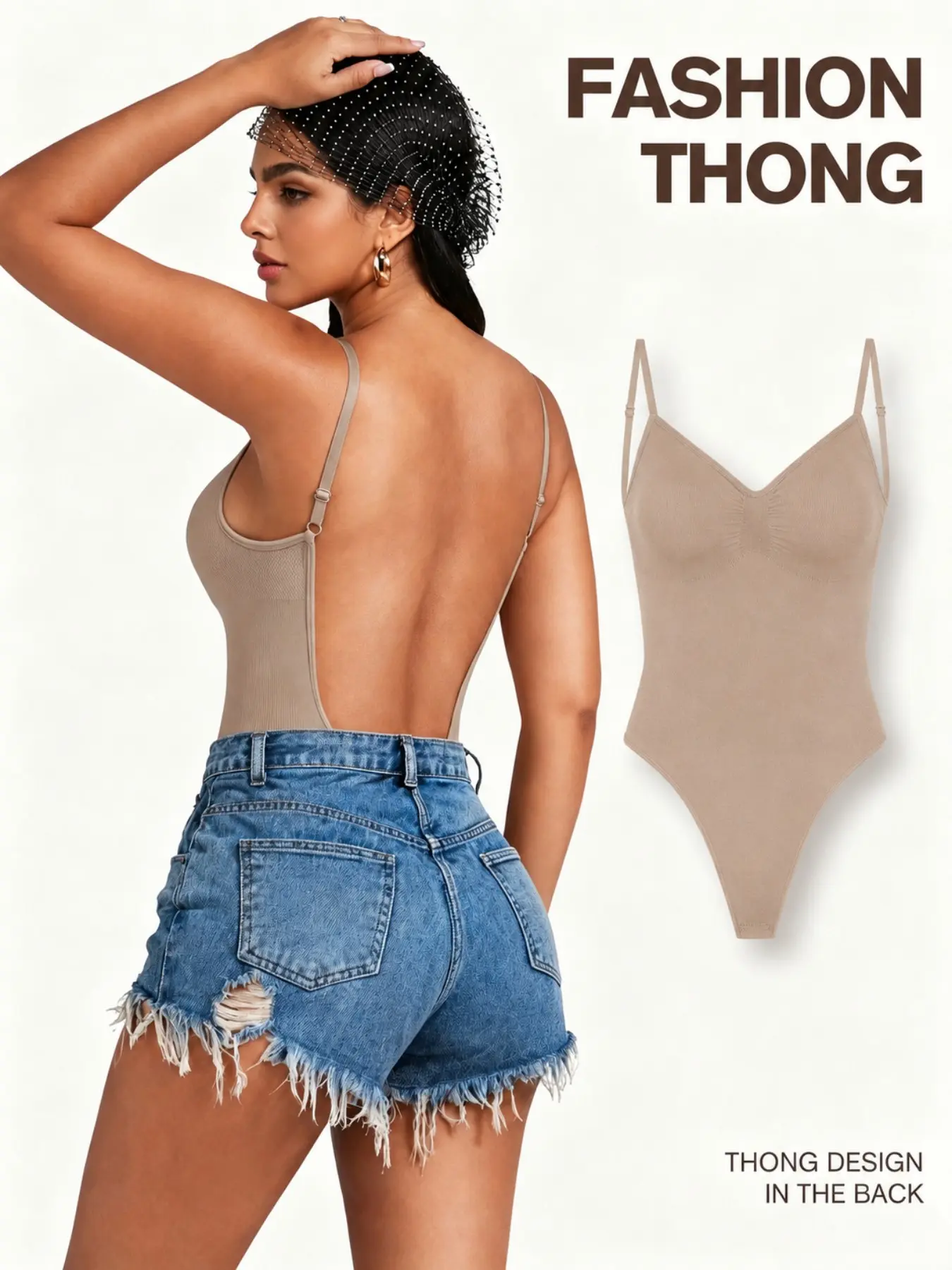 Women's Backless Elegant Elastic Shapewear Bodysuit, Seamless Low Back Thong Body Shaper for Backless Dresses, Tummy Smoothing and Waist Sculpting Support, Invisible Under Evening Gowns, Adjustable Straps, Lightweight Comfort Fit Underwear