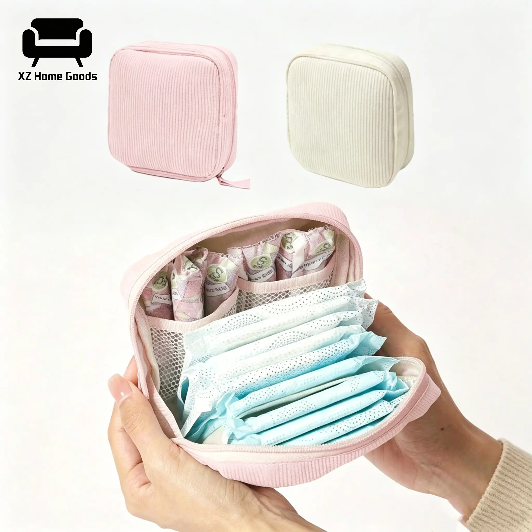 Upgraded Pink Sanitary Napkin Organiser - Compact, Portable Multifunctional Home Supplies Storage Bag, Space Saver for Storing Pads, Tampons, Ideal for Daily Use, Travel & Women's Gift