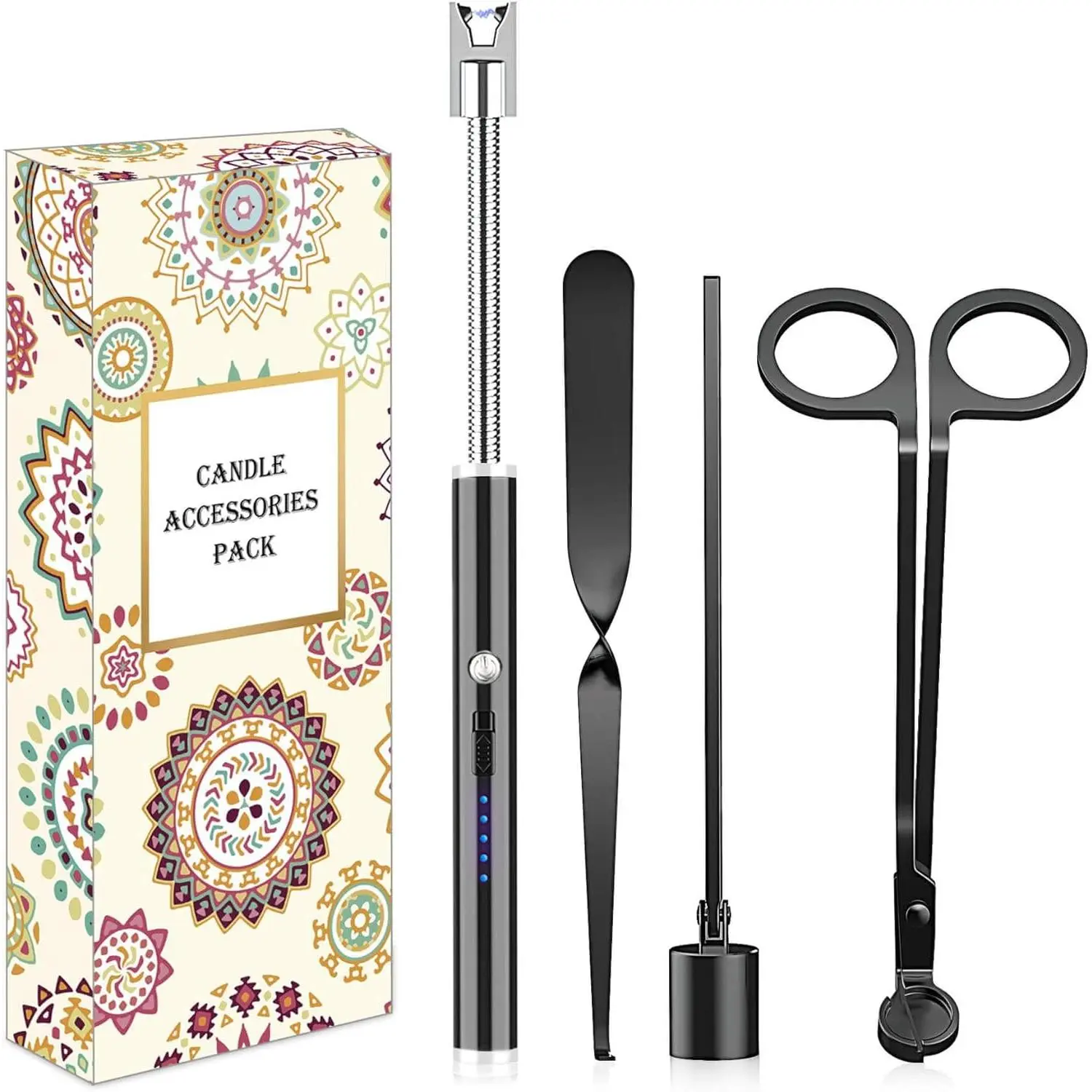 4 in1 Candle Accessory Set - Wick Trimmer, Candle Snuffer, Wick Dipper, Candle Lighters-Stainless Care Kit for Candle Lover