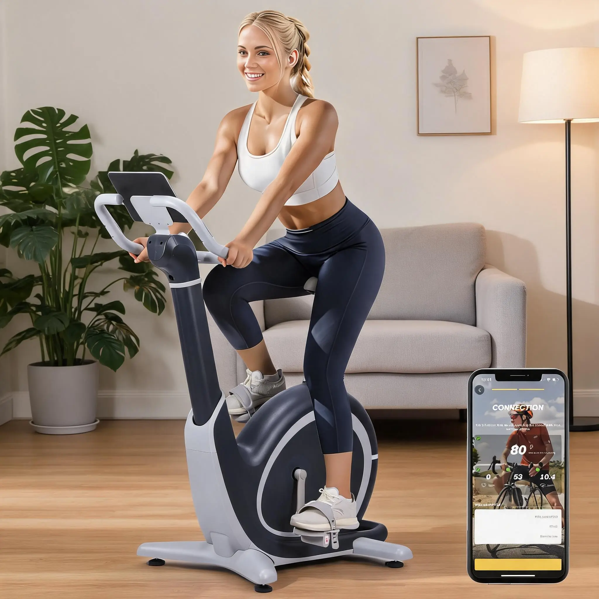 Exercise Bike, Magnetic Resistance Stationary Bike Cycling Bike with Tablet Holder and Comfortable Seat Cushion, 350 Lbs Capacity Indoor Fitness Bicycle for Home Gym, White