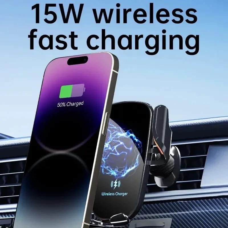 Wireless mobile phone car charger mobile phone holder one-click release fast charging manual clamp air outlet car mobile phone holder suitable for wireless charging mobile phone USB port
