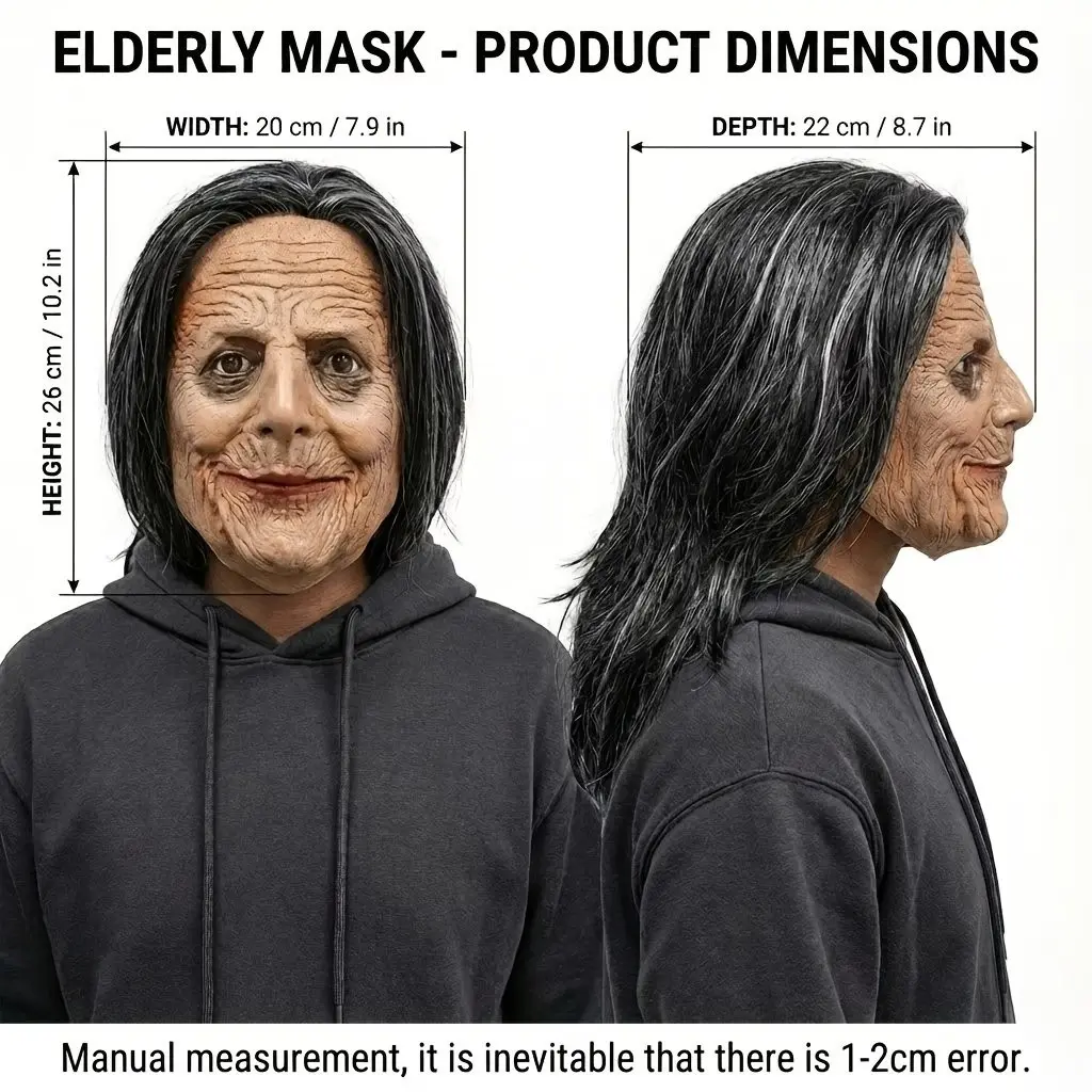 Realistic Halloween Grandma Latex Mask with Moving Mouth, Long Hair Full Face Hat, Party Horror Fun Prop, Halloween Costume Accessory
