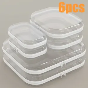 6pcs Double Zippered Hard Pouch, Transparent Storage Bag, Includes 3 Different Sizes.Toy Storage, Hard Plastic, Pencil Case, Hard Plastic Clay Organiser, Clear Hard-shell Zip Case, Portable Make-up Bag for Holidays, Bathroom And Storage