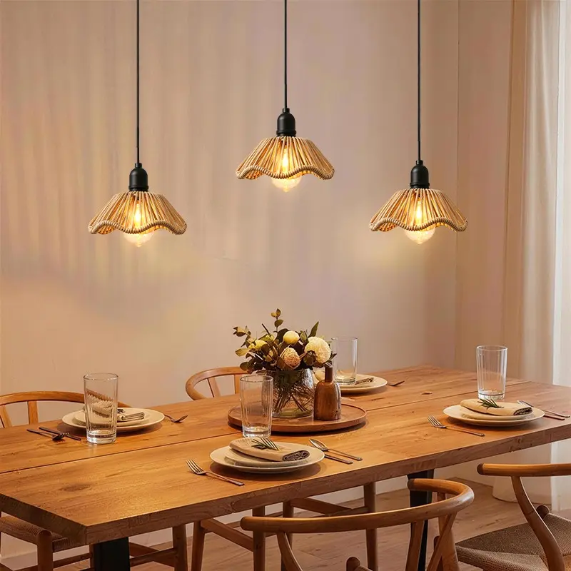 Bohemian Style Woven Lamp, Floral Pattern, Handmade Hemp Rope Pendant Light, Suitable for Living Room and Bedroom, Decorative Lighting, Home Decor Lighting