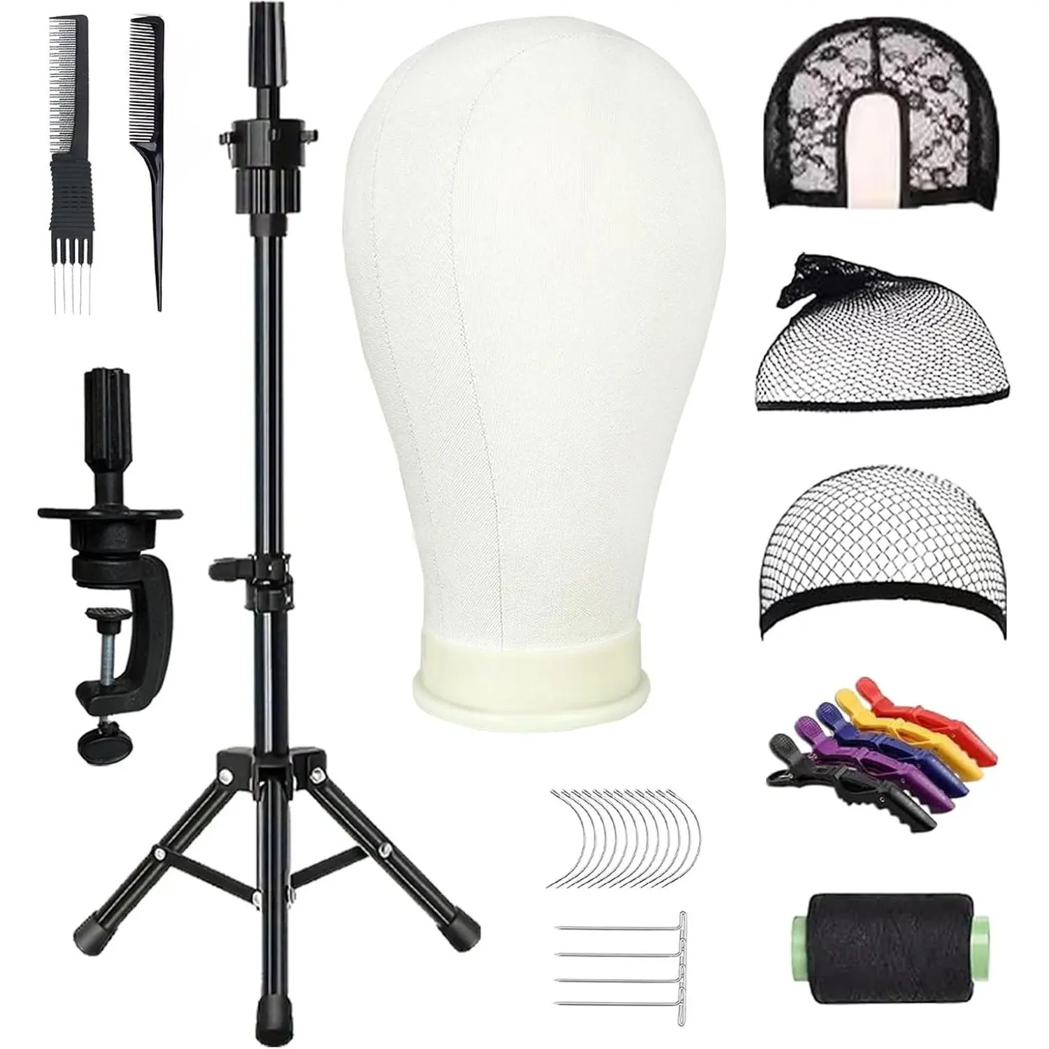 22 Inch Wig  Mannequin  for Wigs, Wig Stand with  for Hair Styling Practice Display Wigs Making Tripod Stand with T Pins Set