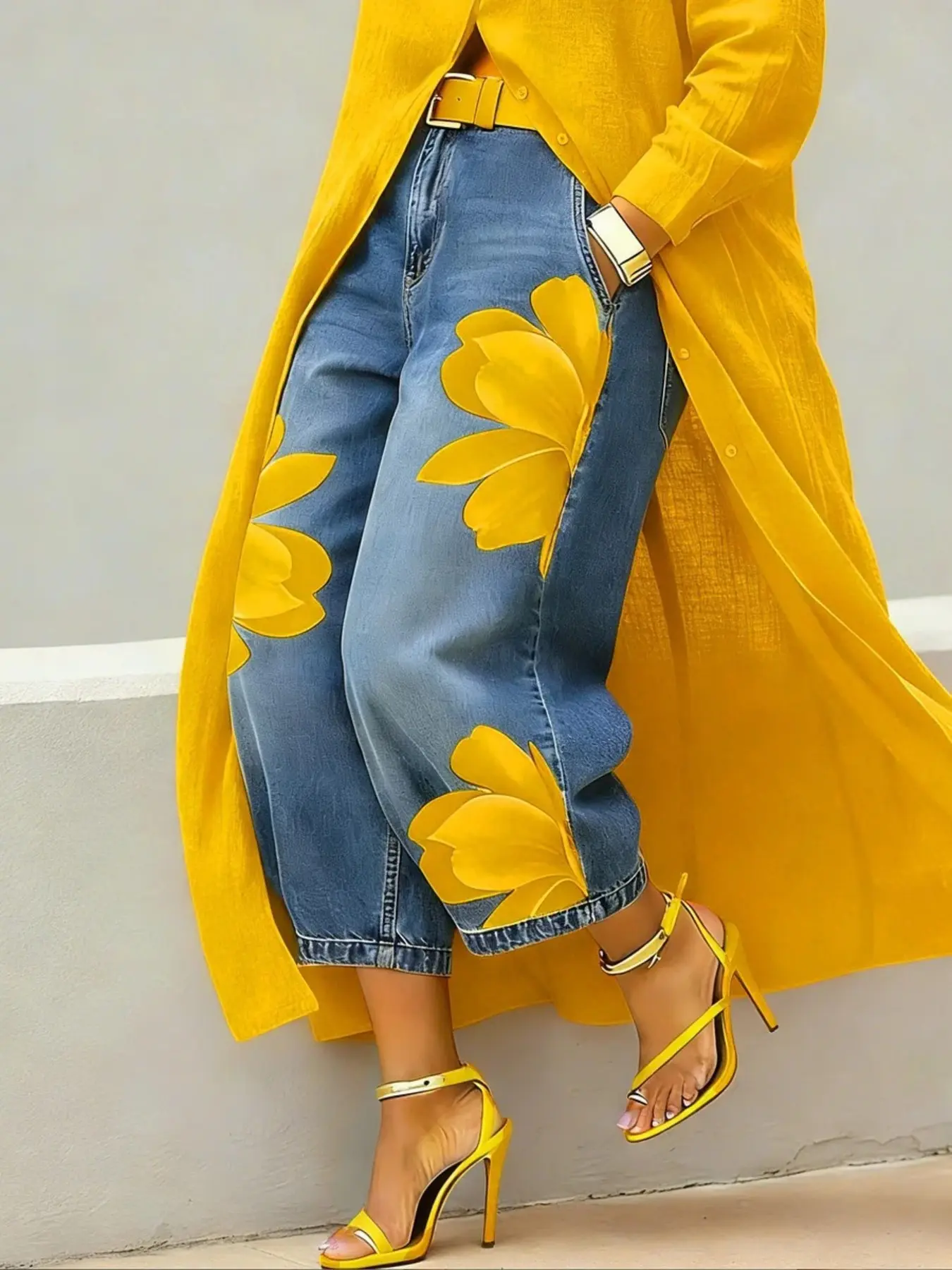 Women High Waist Printed Wide Leg Pants, Unique Floral Pattern, Multiple Color Options, Loose-Fit Straight Jeans, Casual Style, Trouser