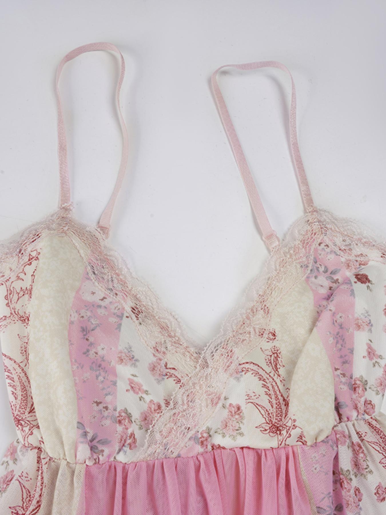 Women's Y2K Style Aesthetic Summer Tank Top, Loose-Fit Lace Cami Vest, Vintage Print Design, Comfortable & Breathable Fabric, Perfect for Casual Wear