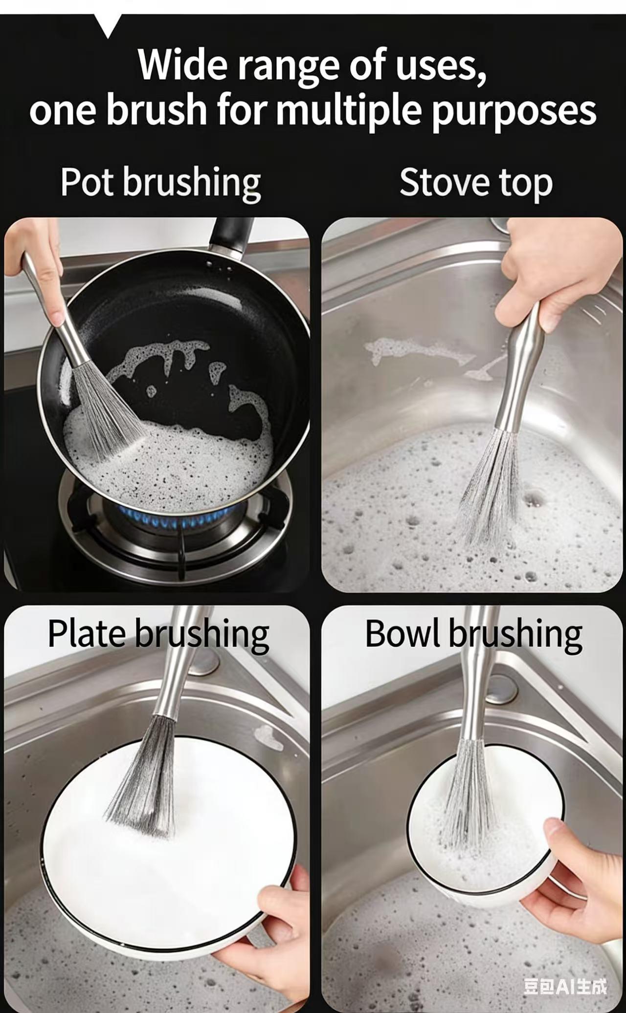 Stainless steel barbecue grill cleaning brush, kitchen cleaning, household daily use, suitable for kitchen, camping, picnic