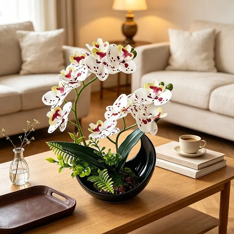 9 Pcs Artificial Orchid Plants, Realistic Fake Flowers for Home Office Decor, Artificial Flower Decoration, Durable Indoor Greenery Set, Perfect for Weddings Birthdays