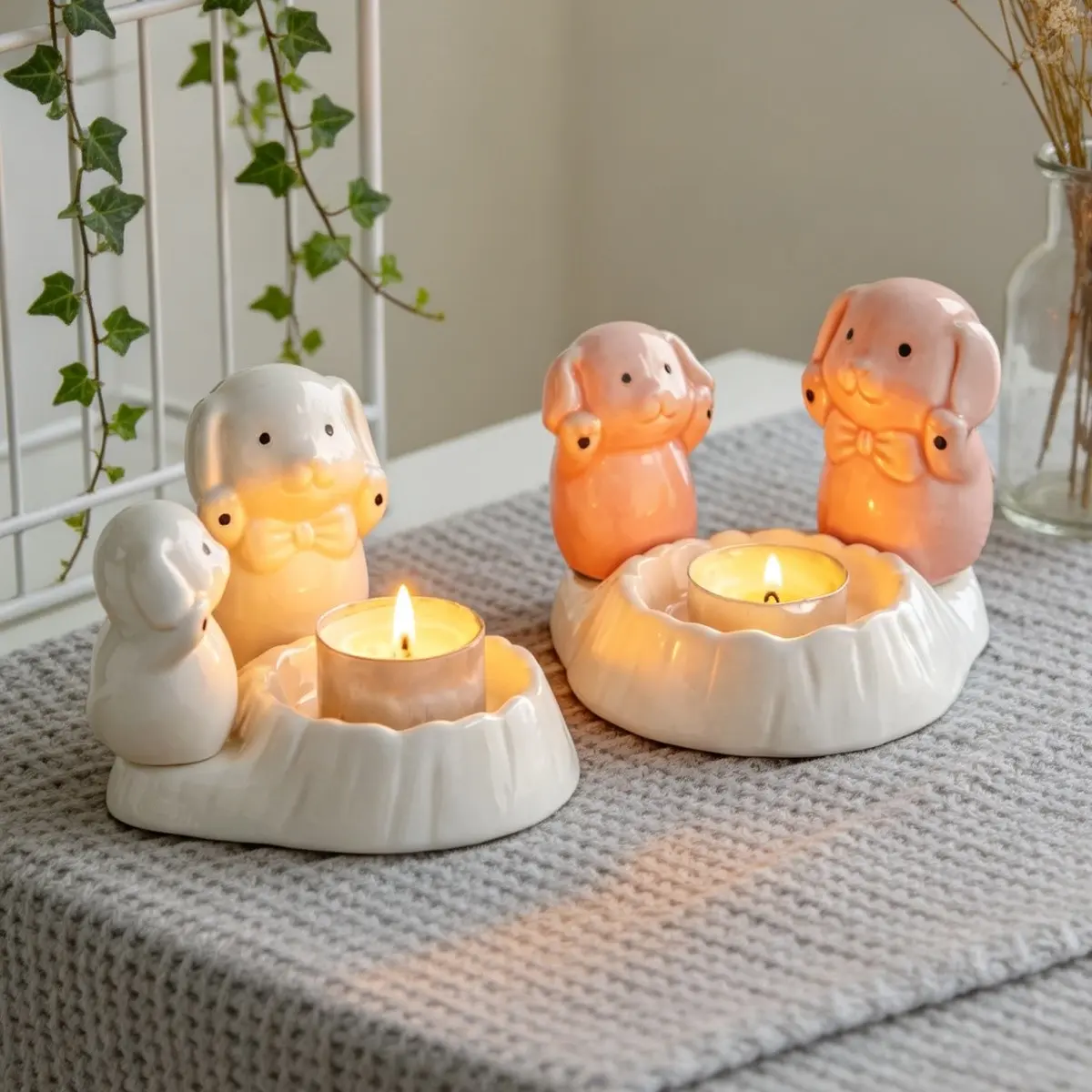 Cartoon Animal Ceramic Candle Holder, Dog and Bear Styles, Creative Decor for Living Room, Dining Room, Party, Perfect Gift