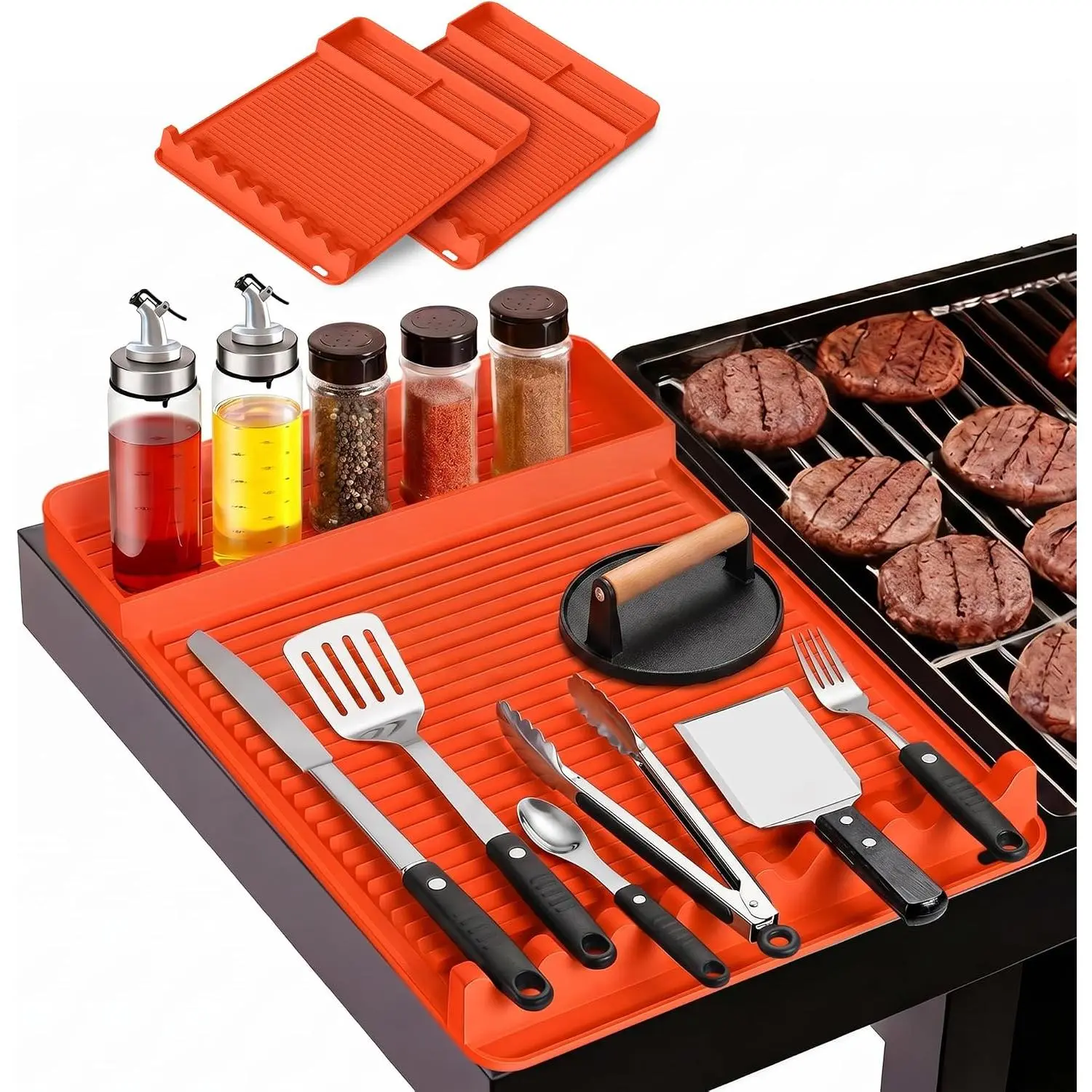 Heat Resistant Silicone Grill Mat for Blackstone - 2Pack 16x11.5'' Non-Slip BBQ Tool Mat, Outdoor Cooking Camping & Tailgating, for Men Grilling（Orange）