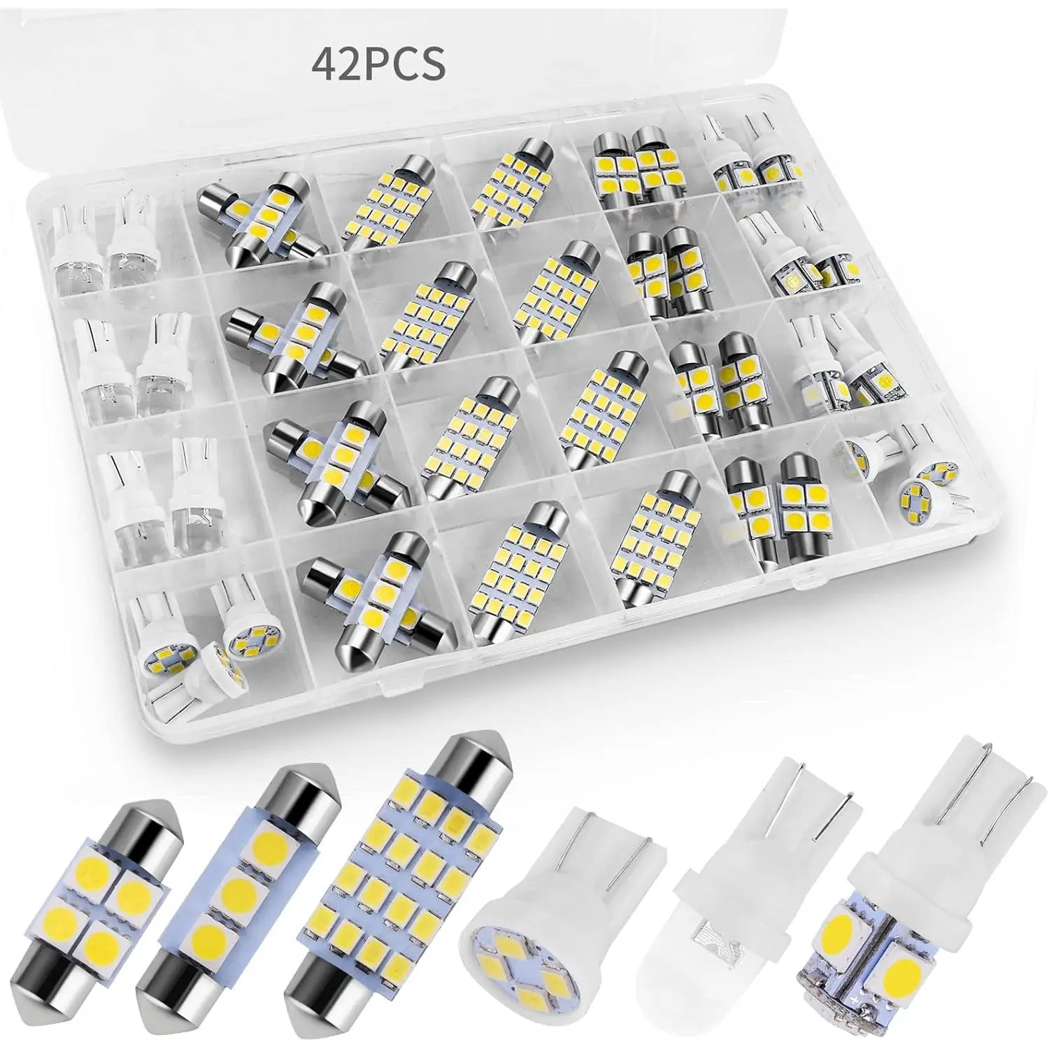 42/70 Pcs Durable Super Bright White LED Interior Car Lights Kit, 6 Different Sizes Full Set Dome Map Trunk License Plate Light Bulbs, 12V Universal Fit T10 DE3175 6411 for Multi Vehicles