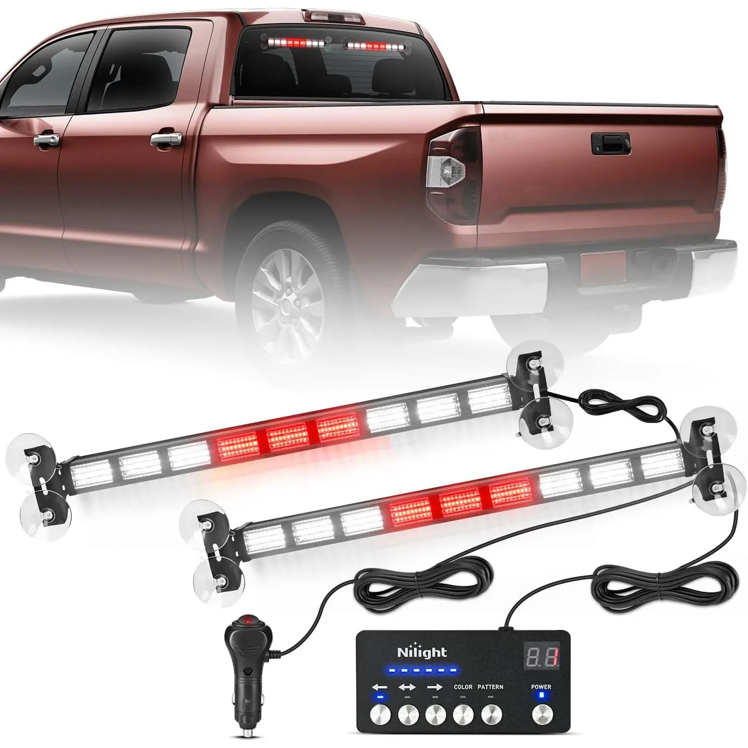 Nilight 162 LED Traffic Advisor Strobe Light Bar, 2-in-1 Red White Emergency Warning Hazard Lights with Controller Panel, 4 Switchable Colors, 36 Patterns, Strobe Mode, Plug-and-Play for Trucks/Cars, Warning Light