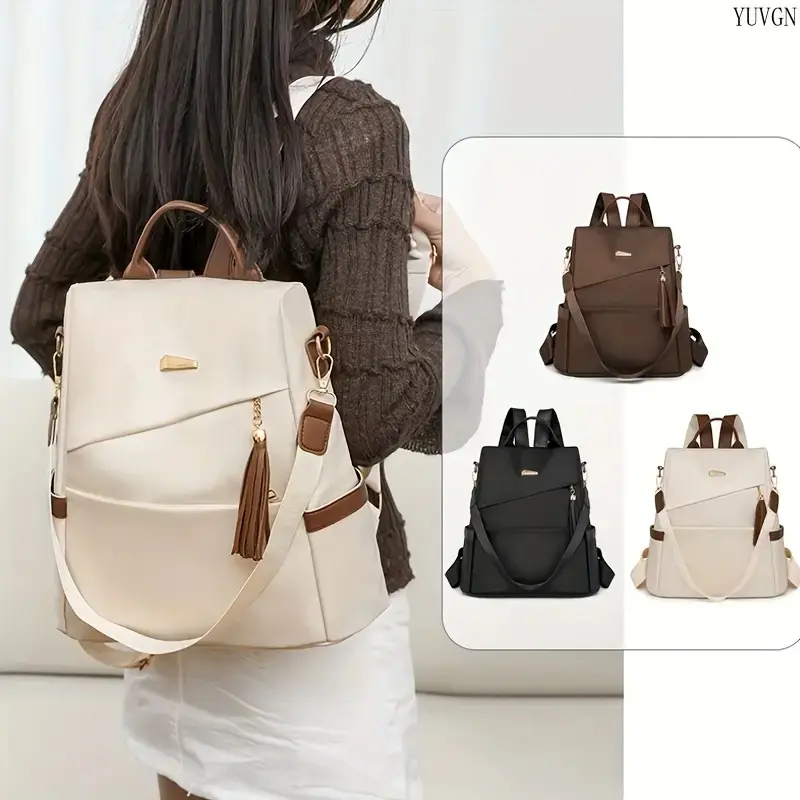 Backpacks for School, Glamorous Solid Color Convertible Shoulder Bag for Students with Anti-Theft Zipper & Tassel for Travel, School Backpack, Anniversary
