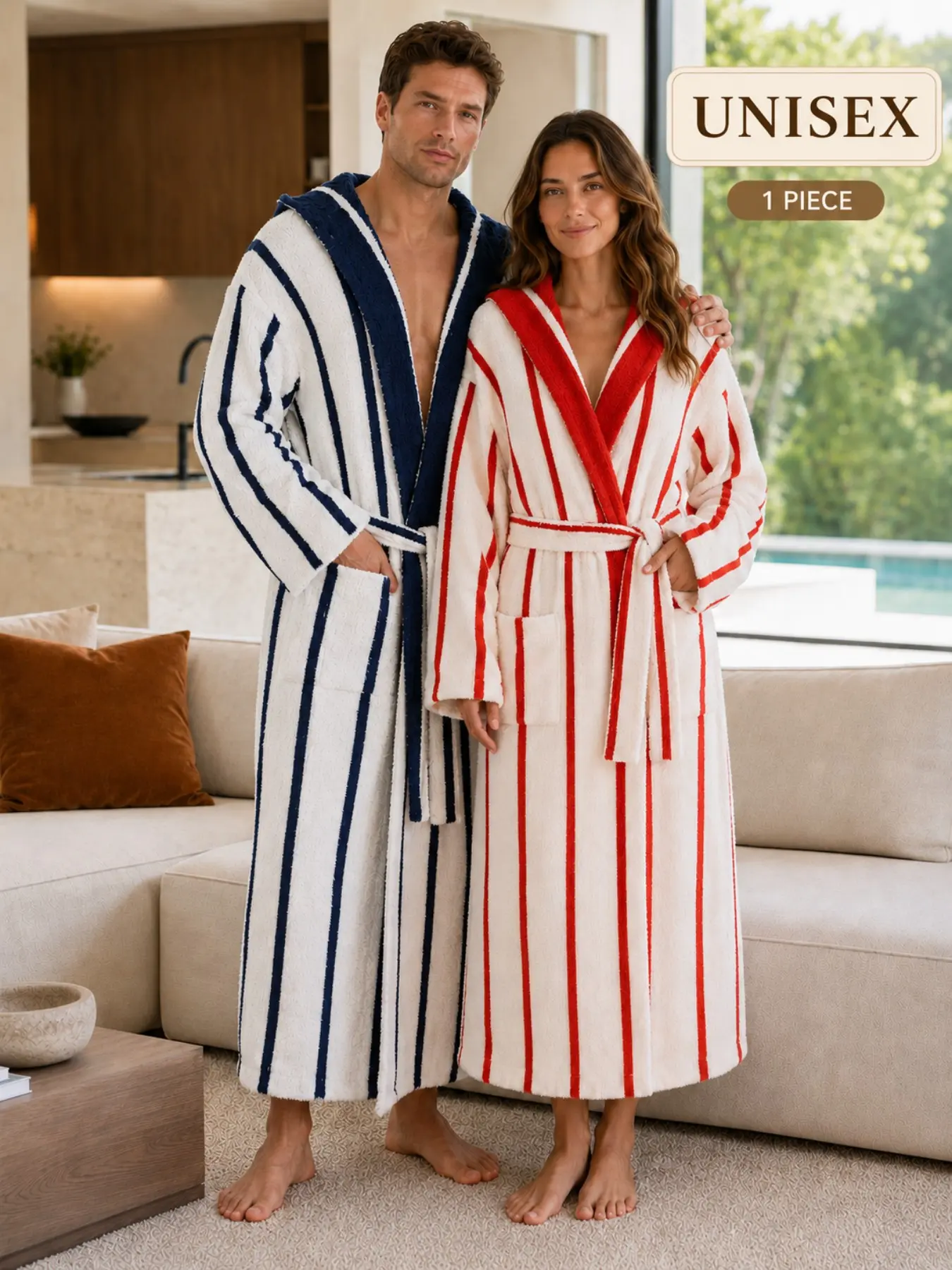 【COZY Soft Plush Feel】Thick and Plush Hooded Long Robe | Loose and Cozy Fit with Waist - Tying Belt, Side Pockets and Front Slit Design | Soft and Warm Material Resembling Coral Fleece | Ideal for Home Leisure