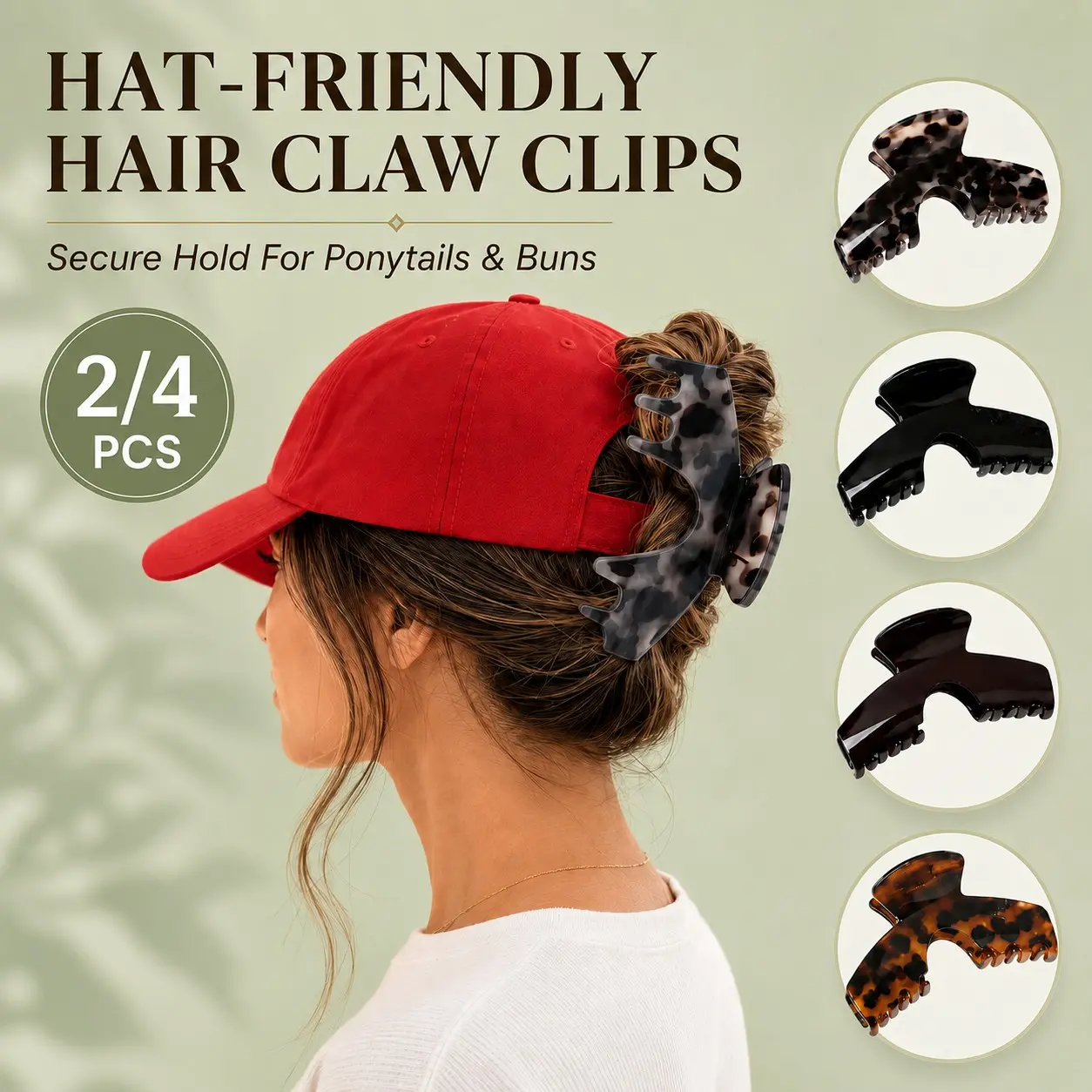 2/4 PCS Hat-Friendly Baseball Cap Hair Claw Clips for Women, Large Hollow Ponytail Clips with Secure Hold, Lightweight Hair Accessories for Thick or Thin Hair, Daily Styling, Travel and Outdoor Wear