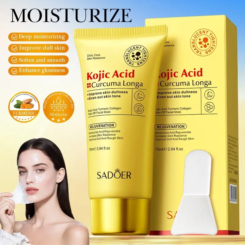 1Pack Kojic Acid Turmeric Tear off Mask 75ml Collagen Facial Mask Even Skin Tone Boost Radiance Easy Use Self care Skincare