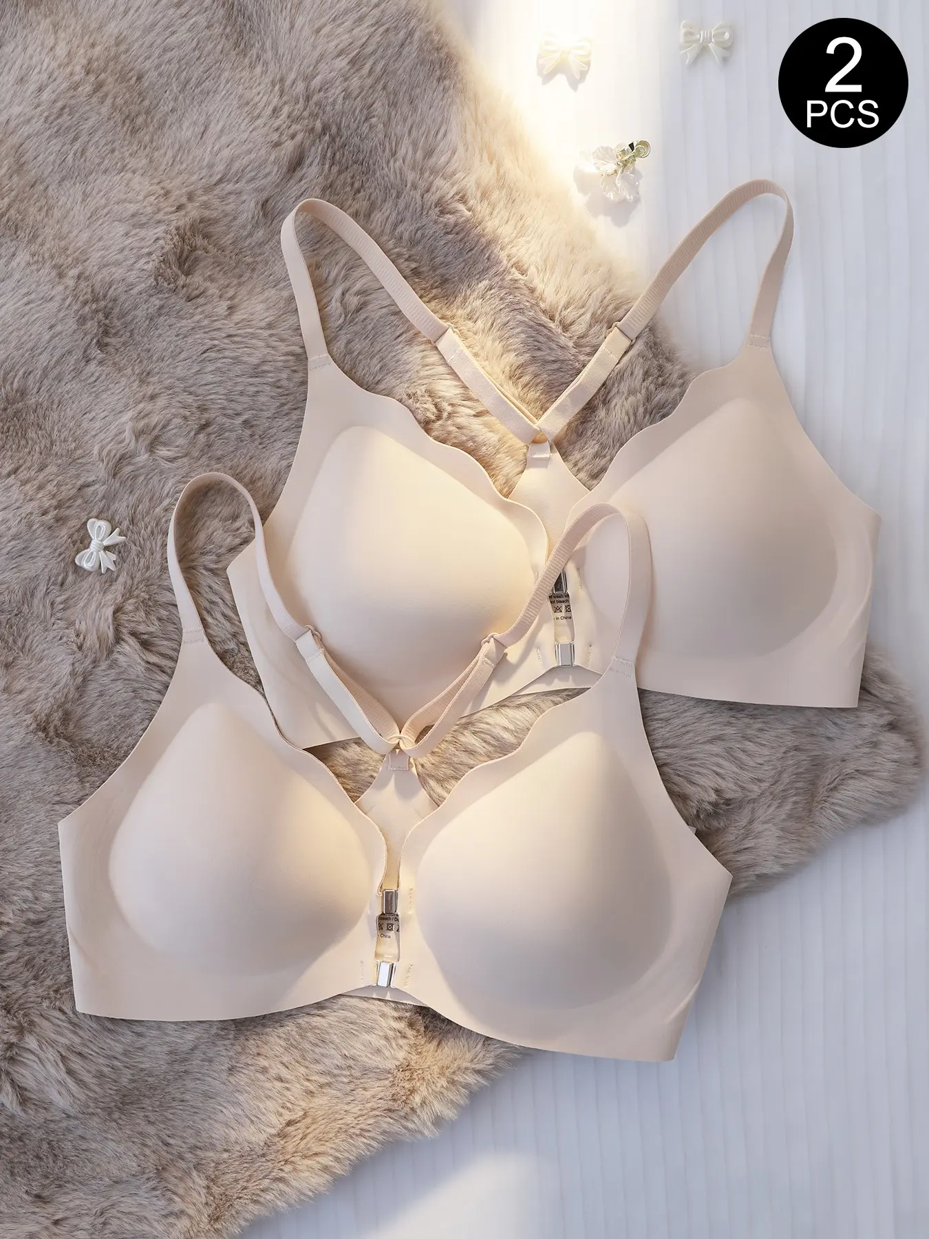 2 Pack Front Closure Buckle Jelly Bra for Women, Seamless Wireless Push Up Bra, Racerback Beauty Back Design, 3/4 Coverage Medium Support, No Underwire Comfort Bra, Invisible T-Shirt Bra