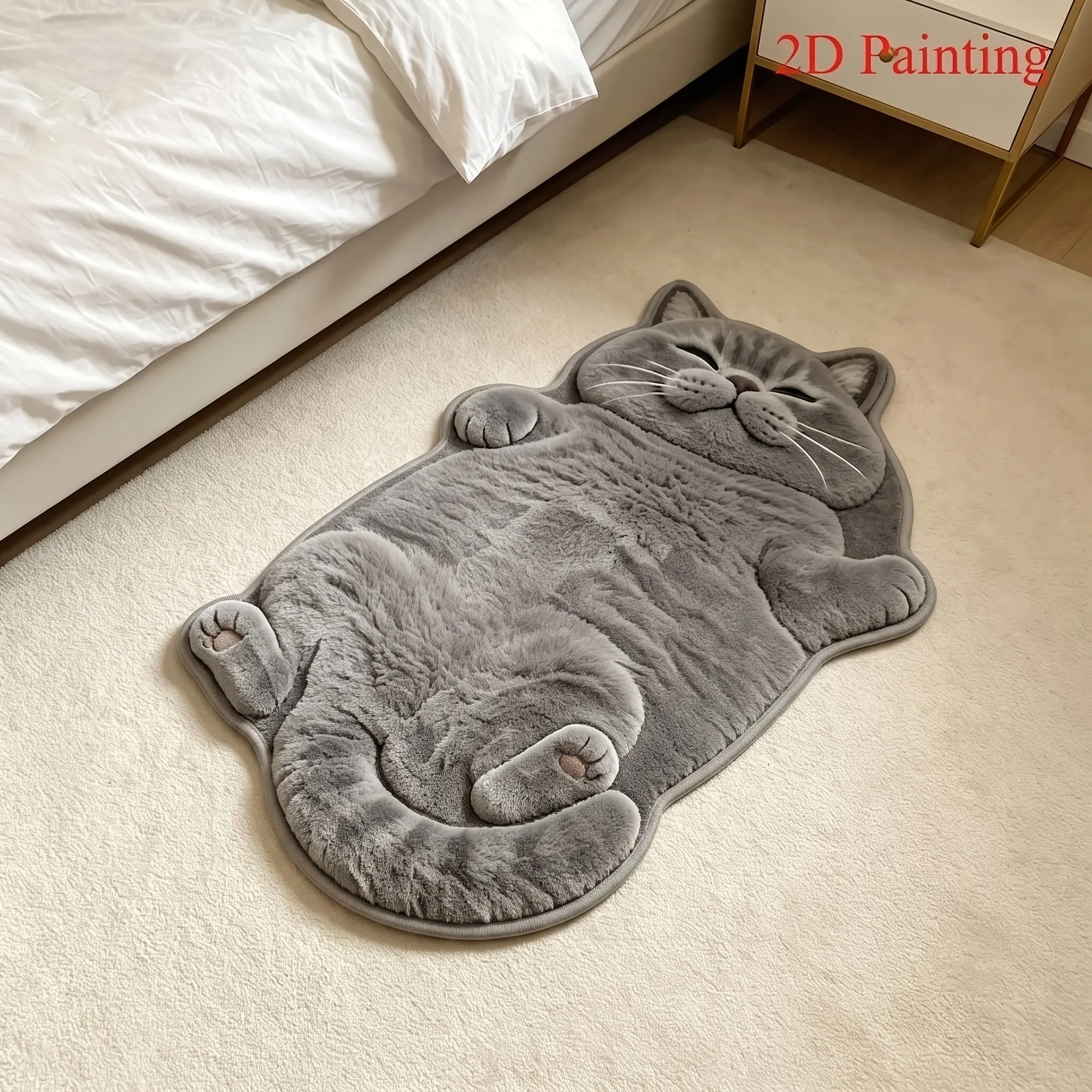 special-shaped cute lying down and sleeping British short cat carpet, fashionable and creative personality and artistic sense of home decoration living room carpet, bedroom bedside carpet, entrance entrance bathroom floor mat, exquisite gifts, Rug Bedroom