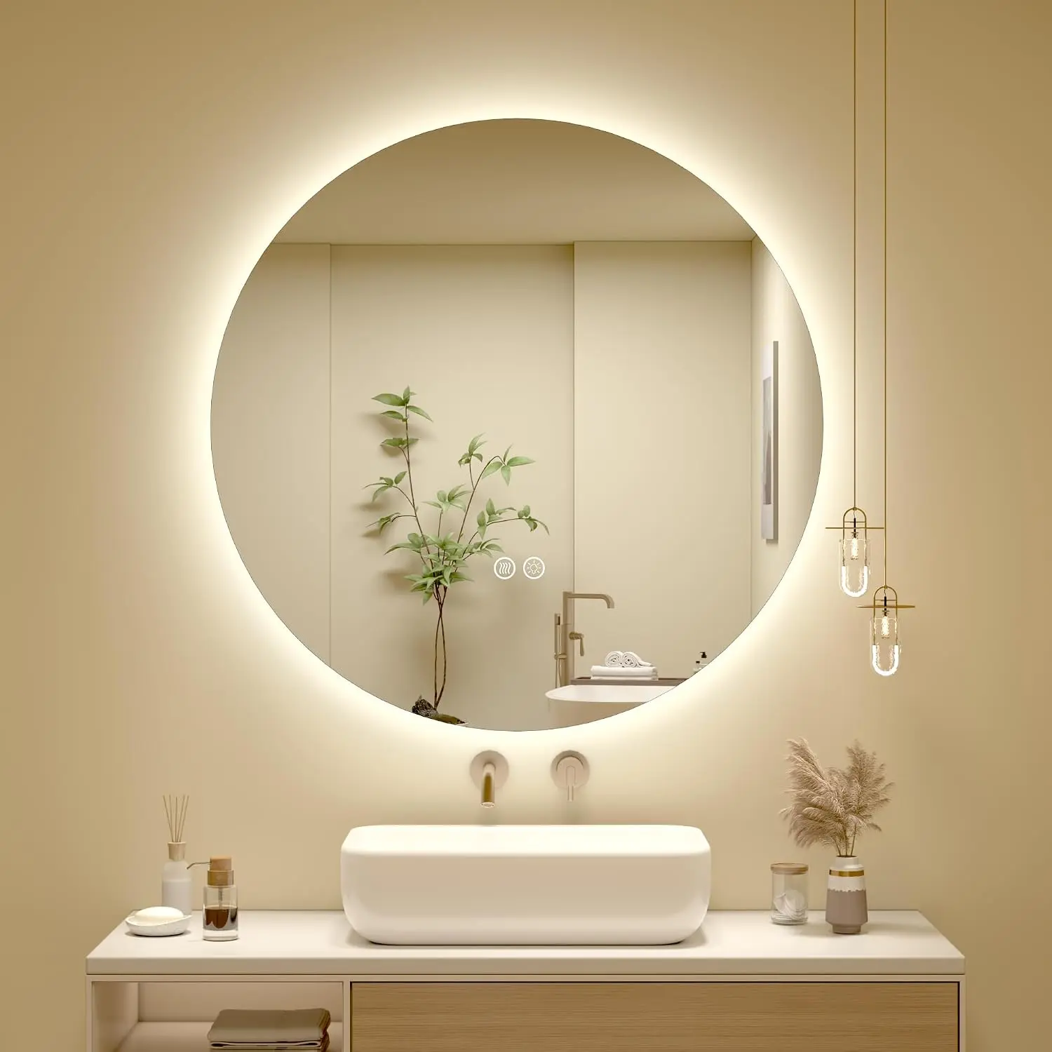 28 in Round Modern LED Backlit Lighted Bathroom Mirror for Wall Mount | Indoor Use Tempered Glass Mirror with Dimmable Lights, Anti-Fog, 3 Colors, Memory Function