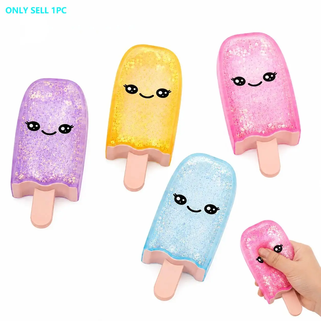 Ice Cream Squishies Sensory Stress Relief Toys for Adults, Sugar Filled Maltose Squeeze Ball with Shimmering Sequins, Fun Popsicle Shape Sensory Fidget Squishies for Summer Party Favors Easter Basket Stuffers
