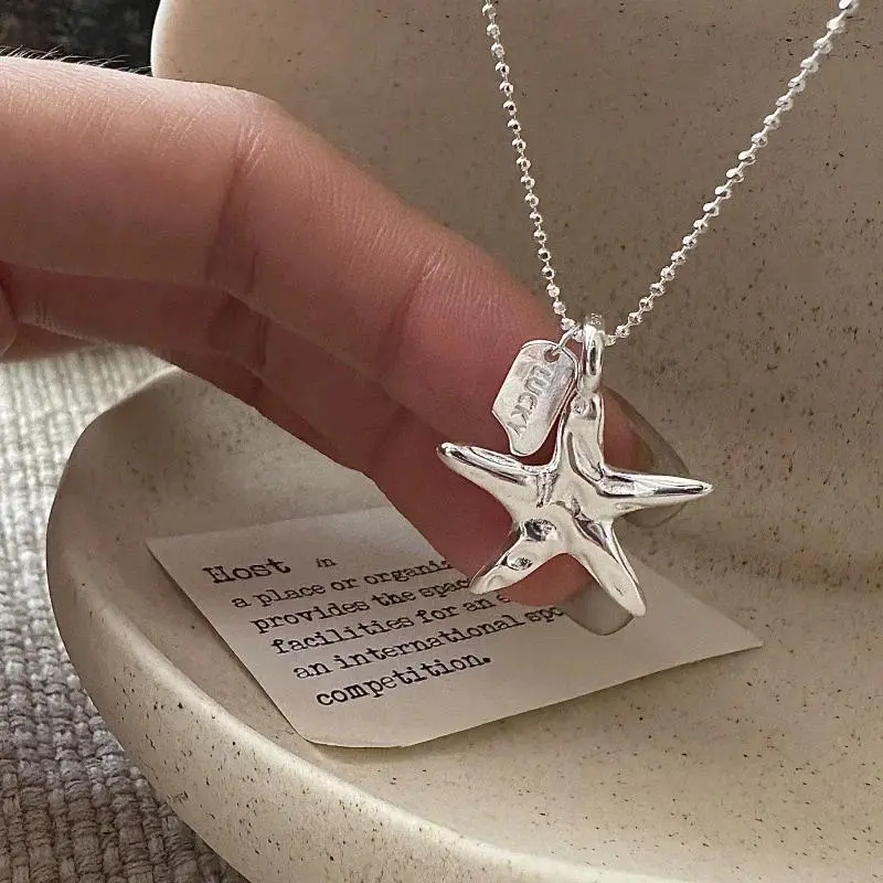 S925 Sterling Silver Necklaces For Women Simple Chain Fashion Minimalist Starfish Shape Necklaces Birthday Gift