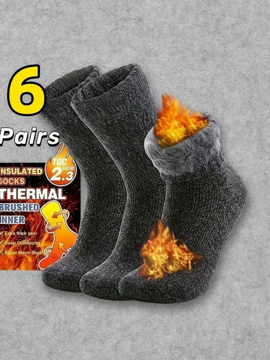 6 Pairs Ultra-Thick Fleece Warm Winter Socks for Men, Knitted Socks, Sock Sets, Sock Packs, Comfortable and Soft Christmas Gift for Dad, Casual Crew Socks for Fall & Winter, Soft Comfy Socks