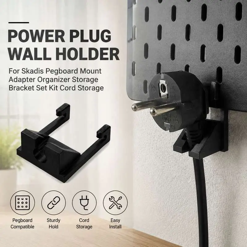 Power Plug Wall Holder for Skadis Pegboard Mount Adapter Organizer Storage Bracket Set Kit Cord Storage