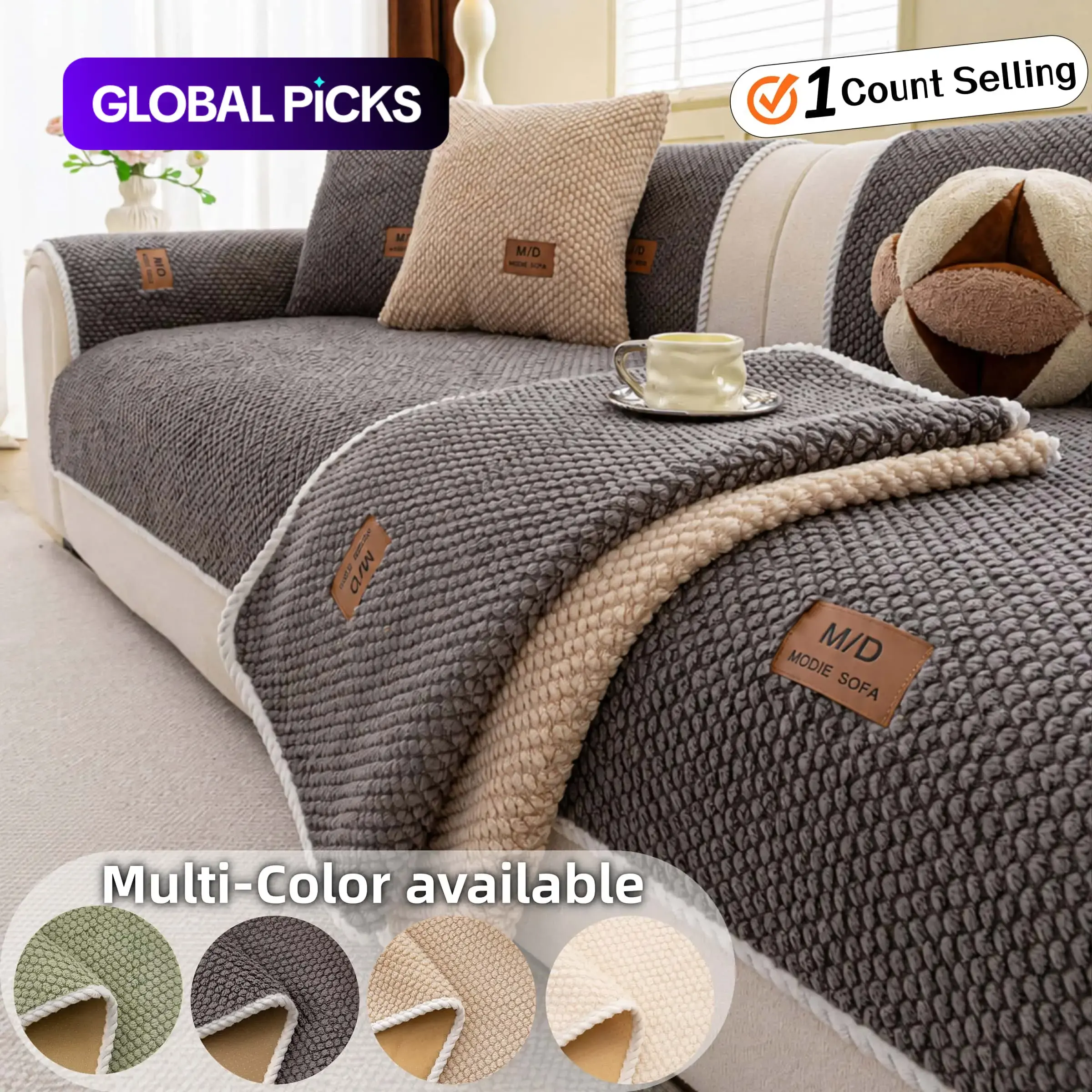 Luxury Thick Removable Couch Cover, 1 Count Soft Textured Seat Pad, Non-Slip Washable Universal Sofa Protector, Sectional Sofa Slipcovers, Pet-Friendly Modern Slipcover for Sectional, Loveseat and 3-Seater Couch #GLOBAL PICKS