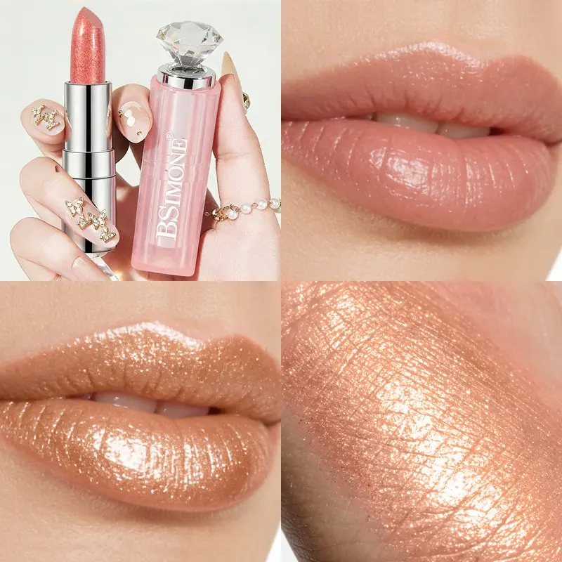 Bsimone Champagne Gold Lipstick, Dual-Use Highlighter, Long-Lasting Waterproof, Smooth Gel Texture, Perfect for Parties and Events