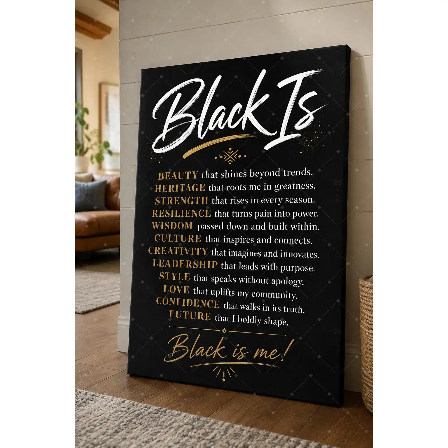 Black Artistic Inspirational Canvas Wall Art - Black Gold Motivational Quote Print, Affirmative Text Cultural Pride Home Decor, 24x36in Unframed Poster/Framed Wrap for Living Room/Wardrobe, Home Inspo Office Gift