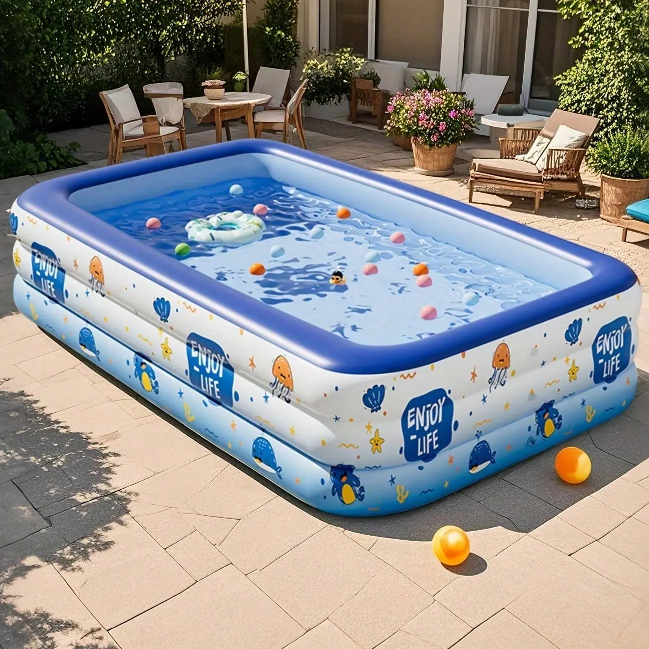 Large Inflatable Kiddie Pool for Kids and Adults, Extra Thick Durable PVC, Foldable Portable, Perfect for Backyard Outdoor Garden Summer Parties