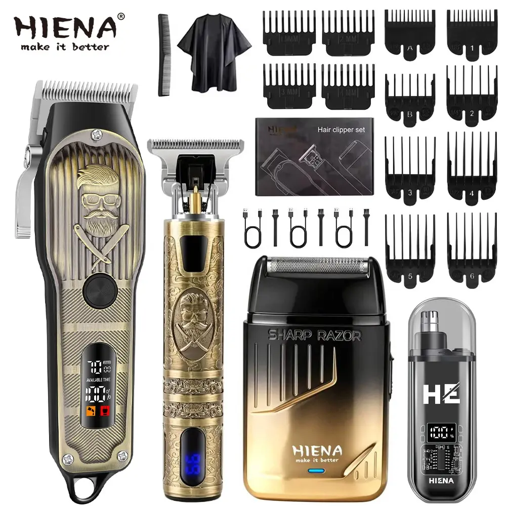 Home four in one grooming set, carving push and reciprocating shaver, alloy blade with silent and low-noise operation without pulling hair, easy to shape gradient oil head trend shape, supports USB portable storage, versatile for home, business and travel