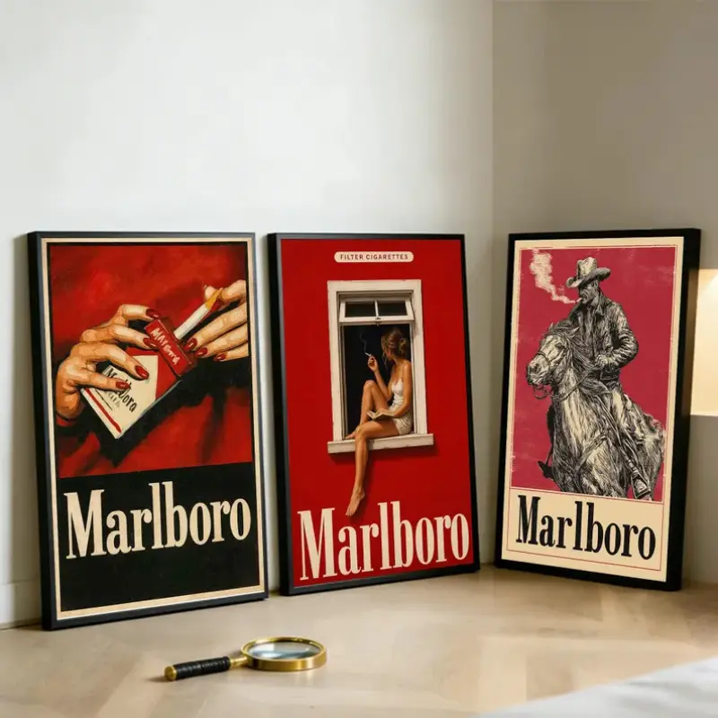 Vintage Retro Cigarette Style Poster |   Canvas Wall Art for Bedroom, Living Room & Office