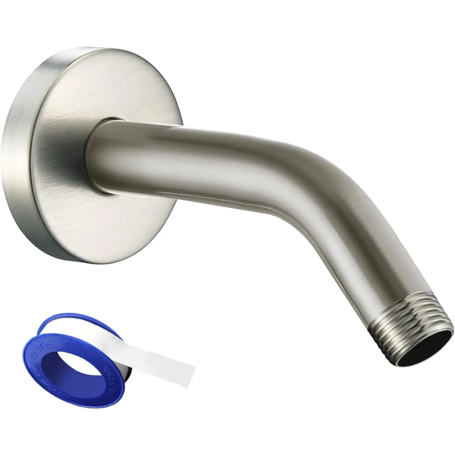 Shower Arm with Flange and Teflon Tape, Extension Shower  Arm for Bathroom Fixed Shower , Solid Stainless Steel, Wall Mounted (6 Inch,Brushed Nickel)