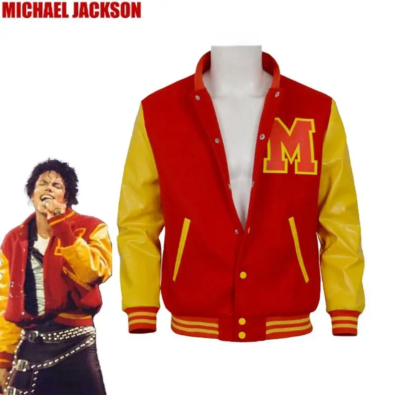 Men's Michael Jackson Cosplay Retro Jacket Red Yellow Colorblock Varsity Bomber Coat Stage Daily Wear