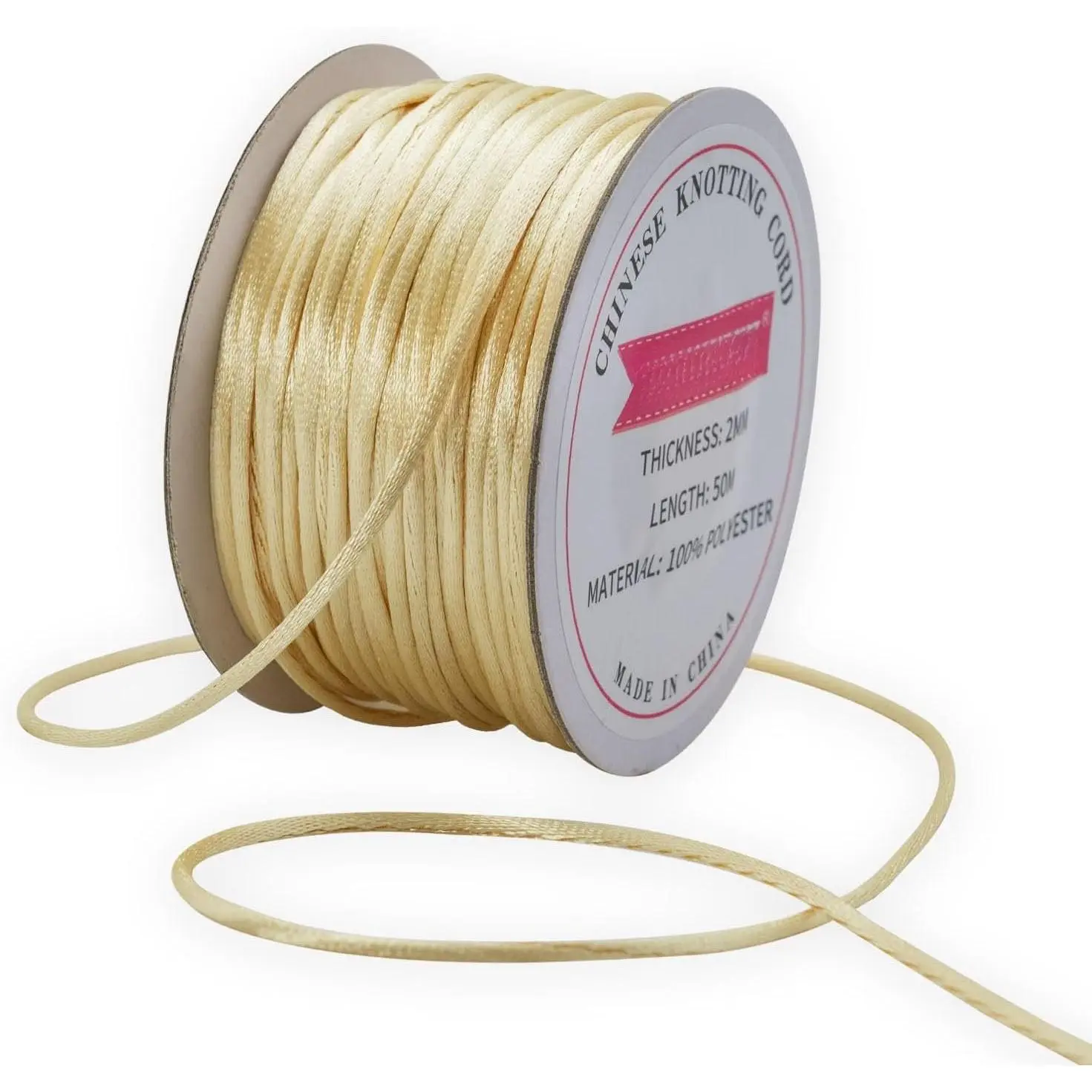Champagne 2mm Braided Macrame Silk Cord Rope Thread Wire DIY Chinese Knot Satin Bracelets Making Findings Beading 55yards