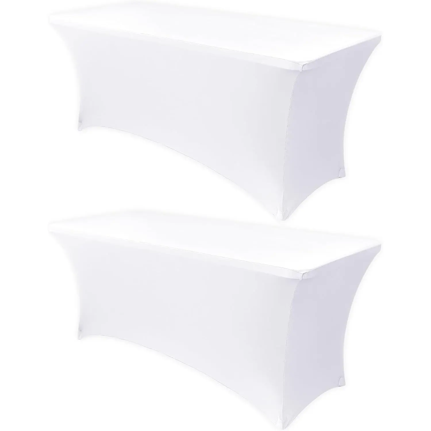 6ft Stretch Spandex Table Cover - 2 Pack Universal Rectangular Fitted Tablecloth Protector for Wedding, Banquet and Party, White