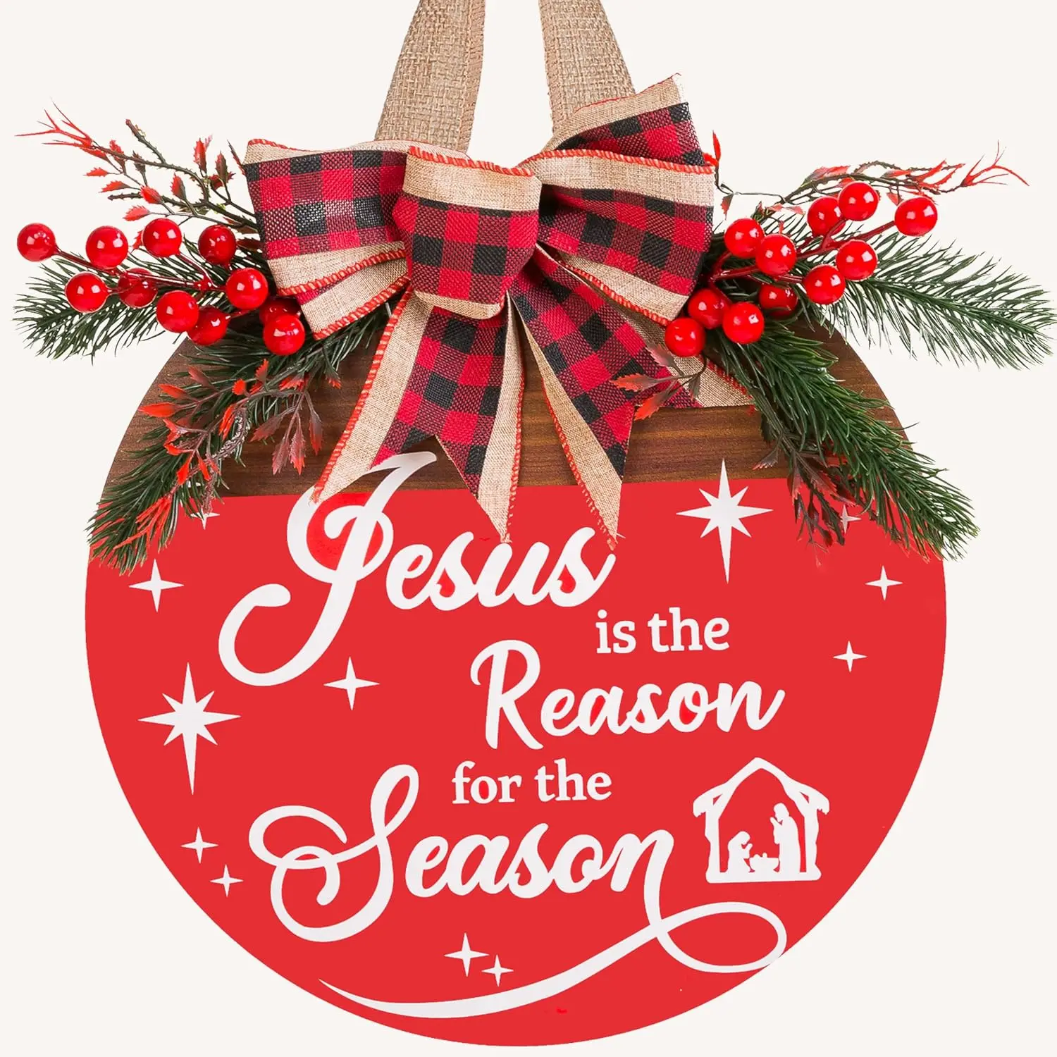 Christmas Wreaths Door Sign  is The Reason for The  Sign, Rustic Wooden Religious Christmas Door Decor for Porch, Wall, Indoor Outdoor (Christmas Door Sign-B)