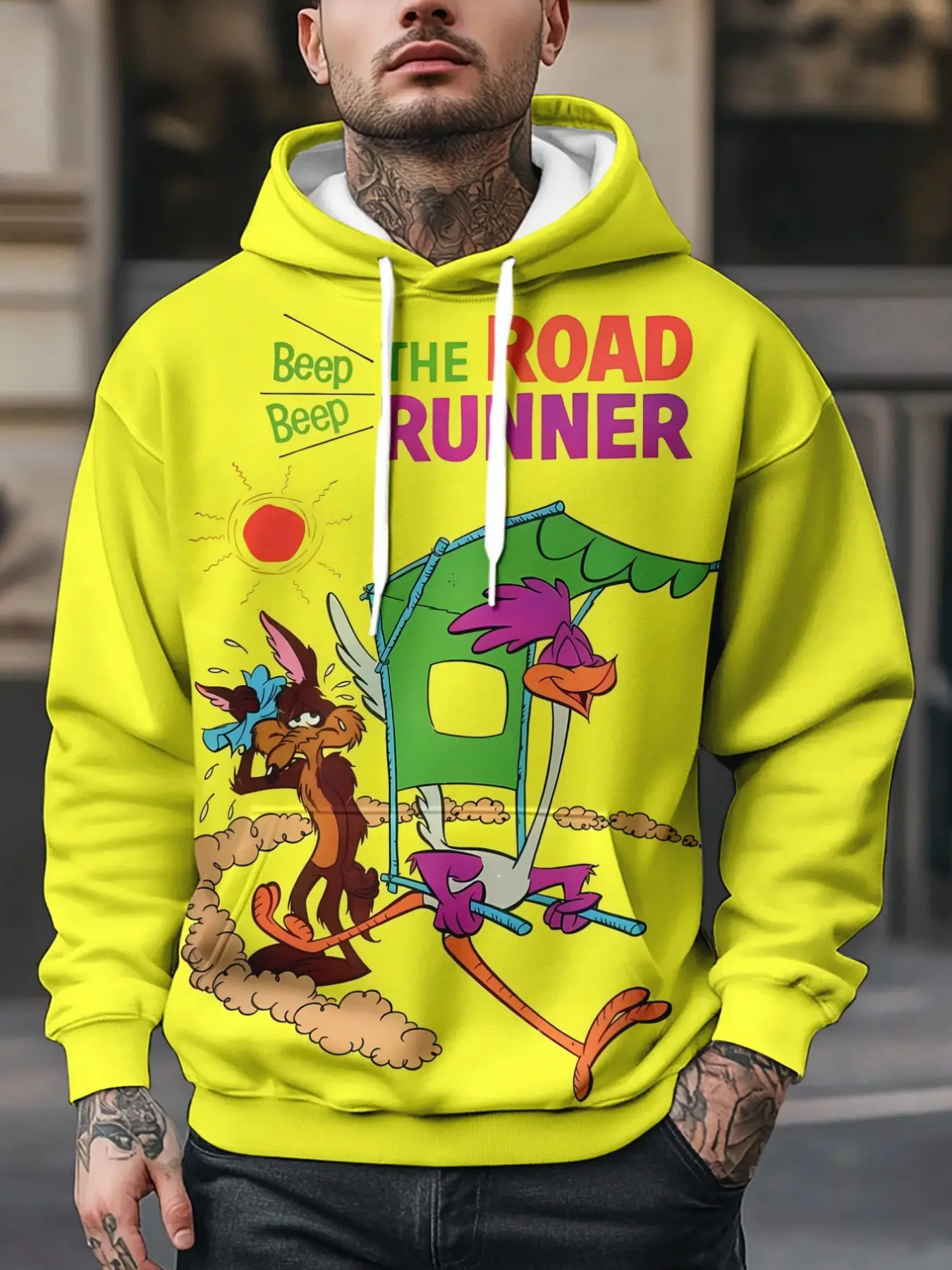 Men's Hooded Sweatshirt, Warner Collaboration, Looney Tunes Print, Fall & Winter, Casual Fitted, All over Print, Unlined