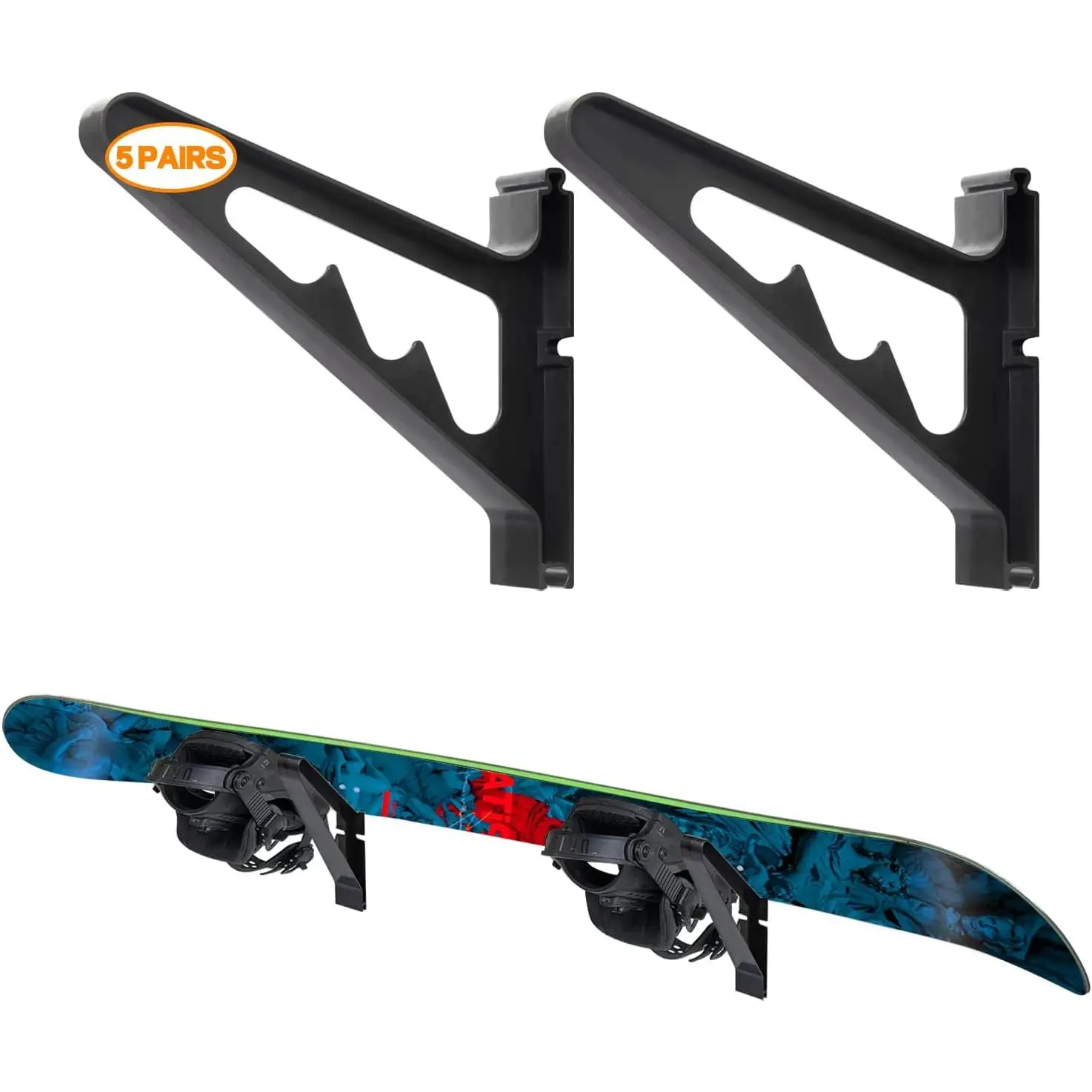 Snowboard Wall Mount Display Rack, Adjustable Storage Layers Space Saving Design, Home and Garage Ski Board Storage
