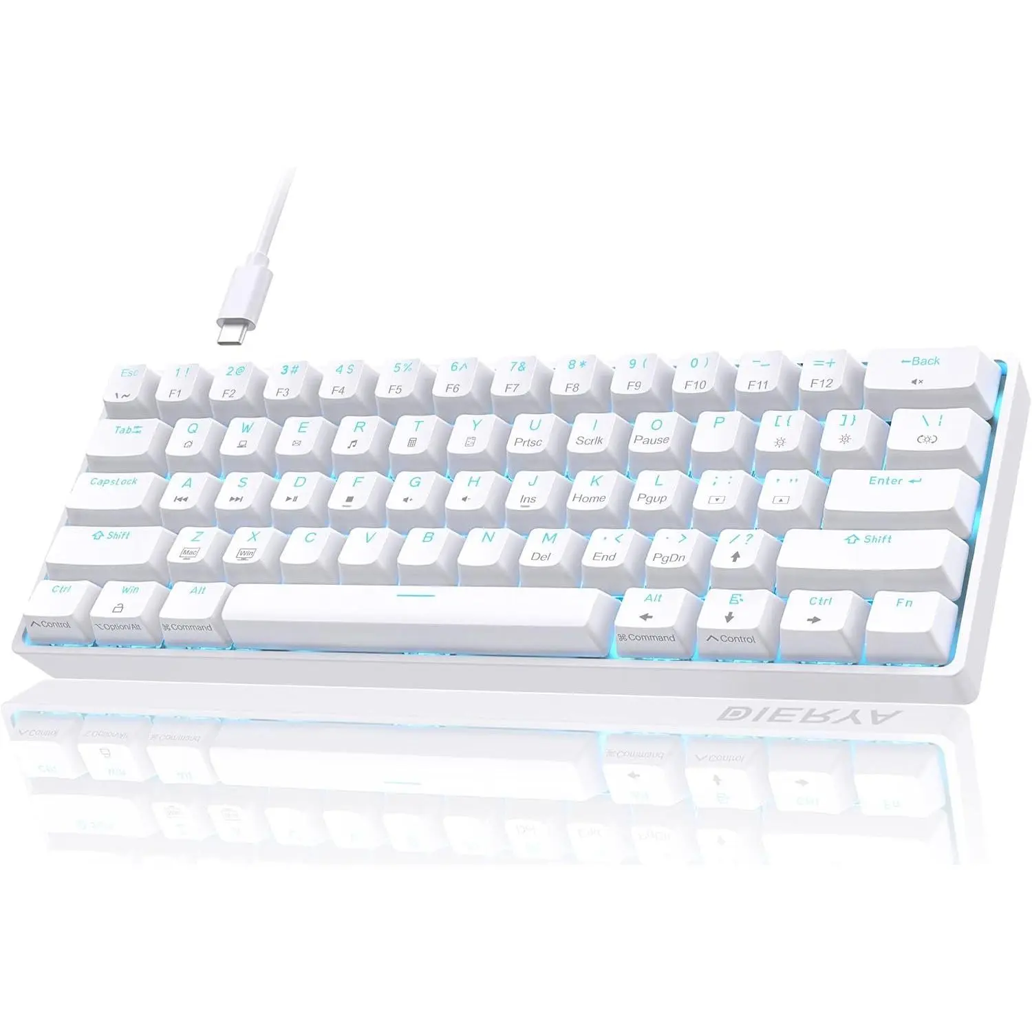 60% Mechanical Keyboard, DK61se Wired Gaming Keyboard with Red Switches, LED Backlit Ultra-Compact 61  Mini Office Keyboard for Windows Laptop PC Gamer Typist(White)