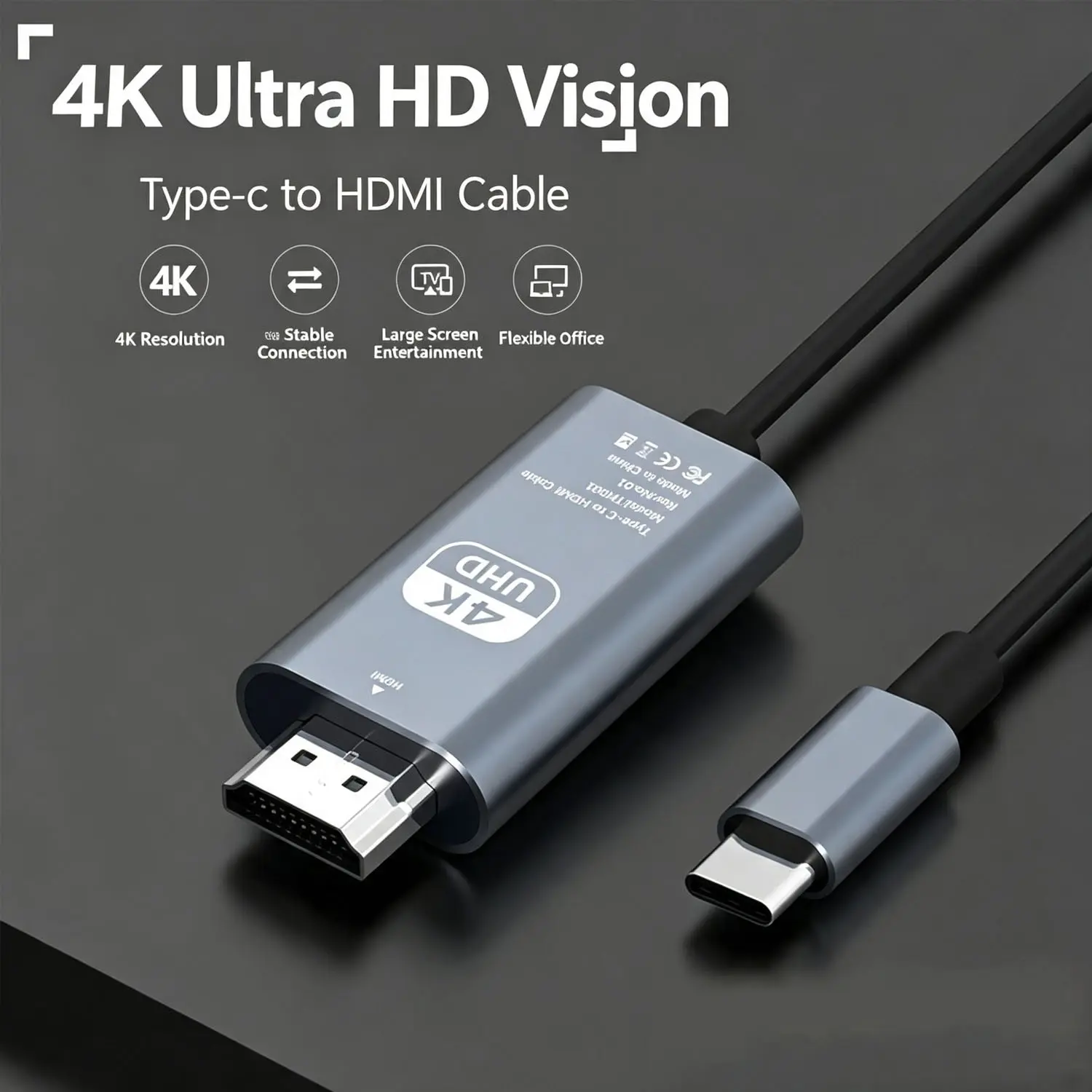 2m Type-C to HDMI Cable, 4K Uhd High Definition, Screen Mirroring Cord, Phone Laptop Tablet to TV Projector Monitor Adapter, Home Theater Movie Watching