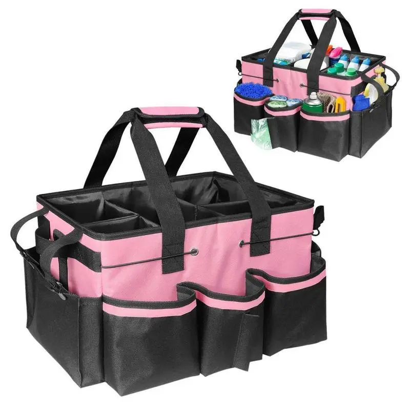 Multi-Pocket Cleaning Caddy Organizer Bag, Large Capacity Divided Cleaning Supplies Tote, Portable Household Cleaning Tool Storage Carrier with Handle