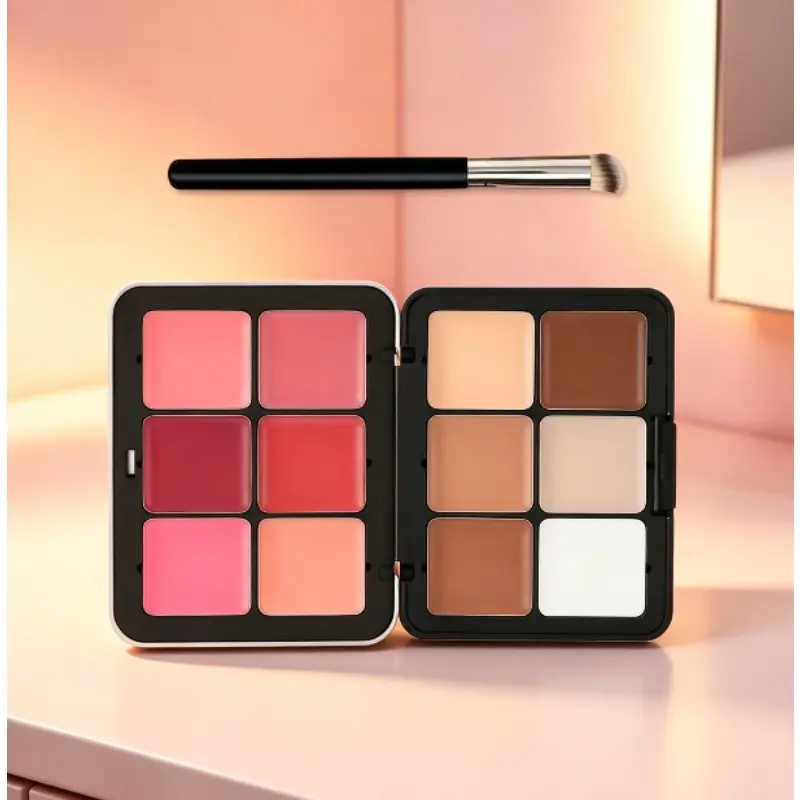 12In1 Cream Makeup Palette, Beauty Cosmetics, Cosmetics Products, 6 Cream Blush + 6Concealer Contour Highlighter Combo With Makeup Brush, Creamy Texture Non-cakey, Face Brightening & Contouring Blush Balm for Daily & Glam Makeup
