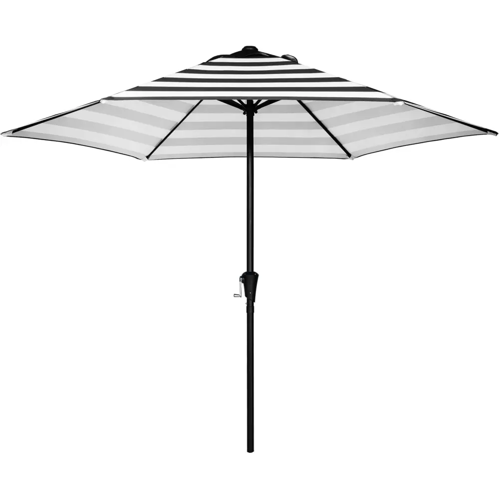 #homeessentials 9ft Iron Market Center Pole Patio Parasol Umbrella - Crank Operated Parasol, 6-Rib Sturdy Frame, Fade-Resistant, Waterproof, Easy-to-Clean, Vented Outdoor Umbrella for Garden Sun Protection