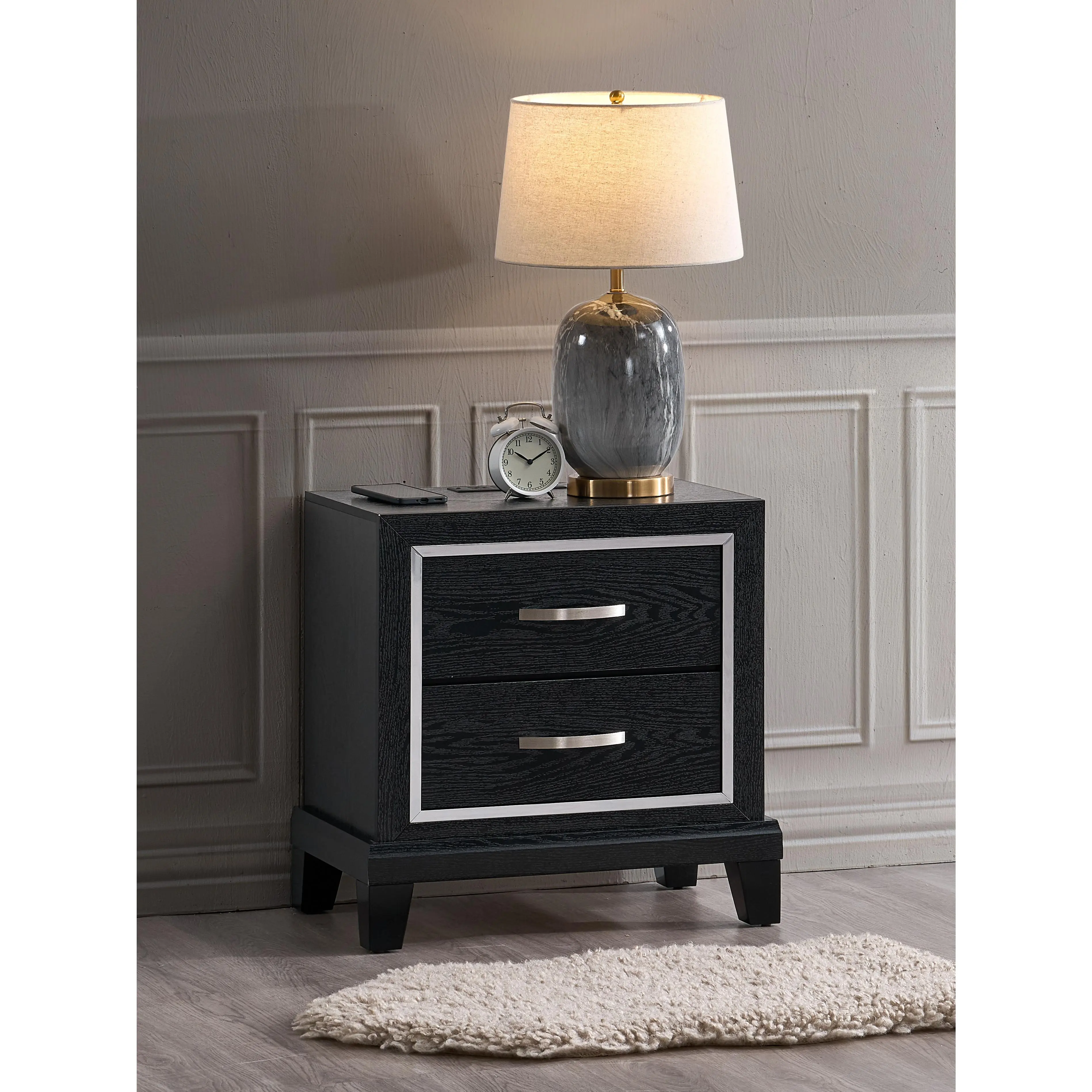 ARCH 2 Drawer Nightstand with AC/USB Outlets, Bedside Table for Bedroom, Living Room, Compact Storage Cabinet with Charging Station, Wood Night Stand with Drawers, End Table, Nightstand with USB Ports, Modern Bedside Cabinet, Bedroom Bedside Table
