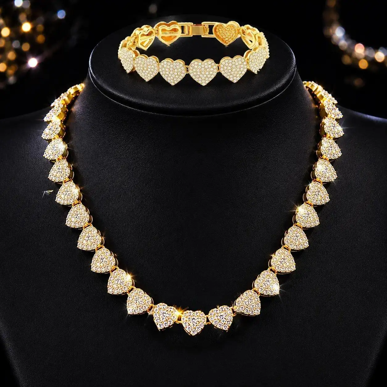 Dainty Gold Heart Necklace & Bracelet Set for Women, Trendy 14K Gold/Silver Plated Cute Heart Pendant Choker Necklaces Bracelet, Gold Love Heart Chain Jewelry set for Women Dainty Gold Jewelry Gifts for Women